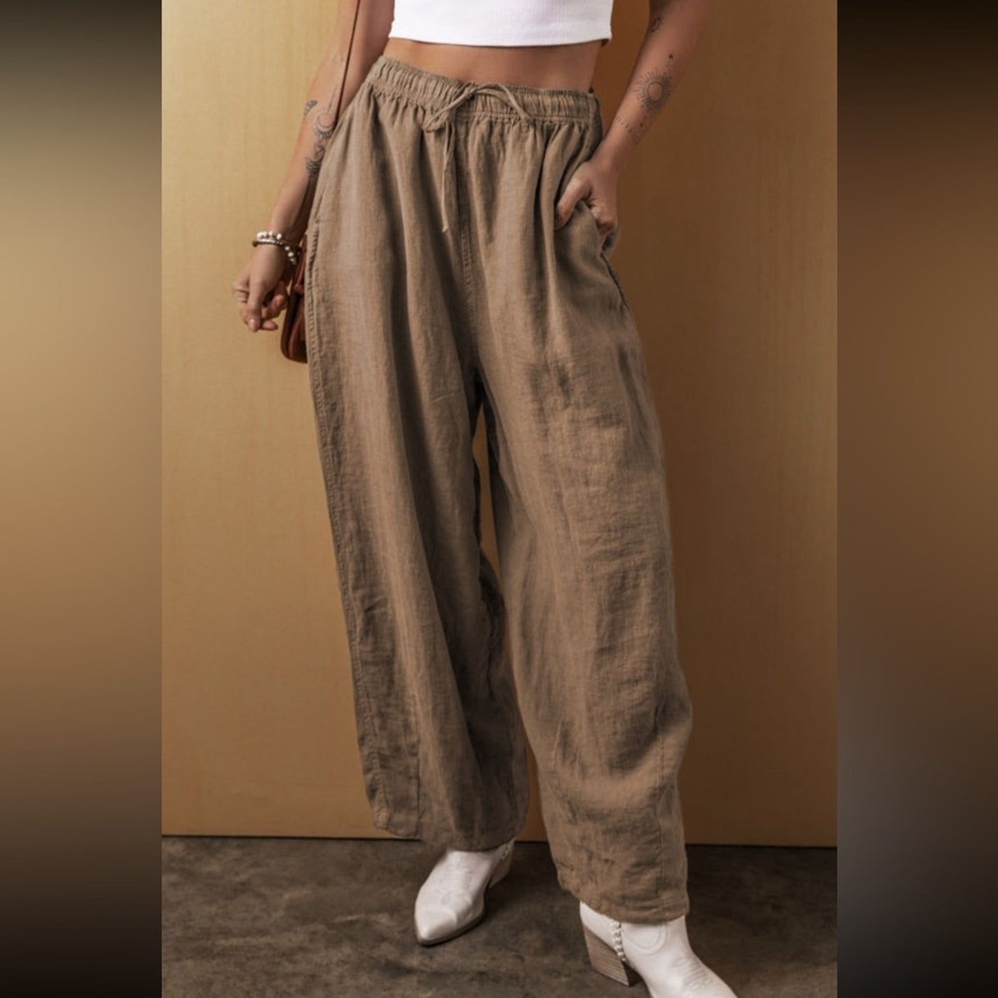Tara desert palm cotton linen drawstring pants