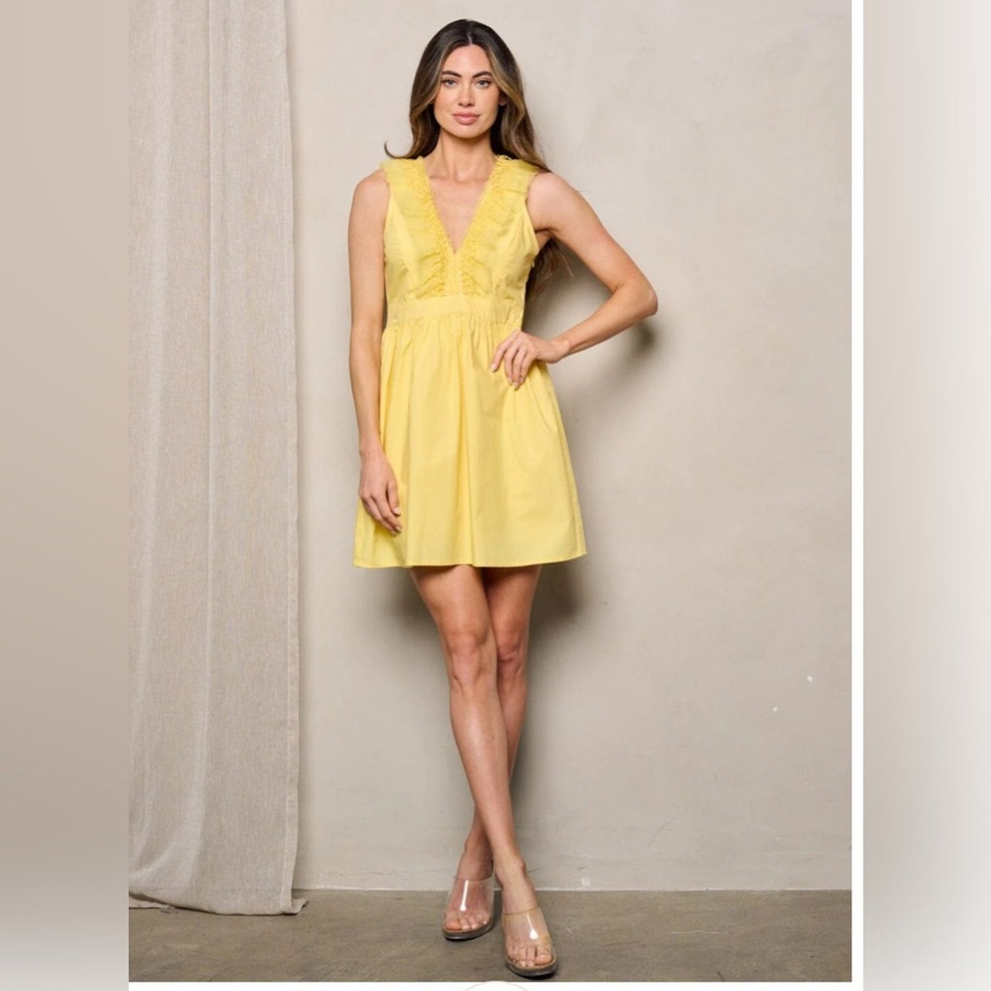 Lucy- ruffle v neck flare dress