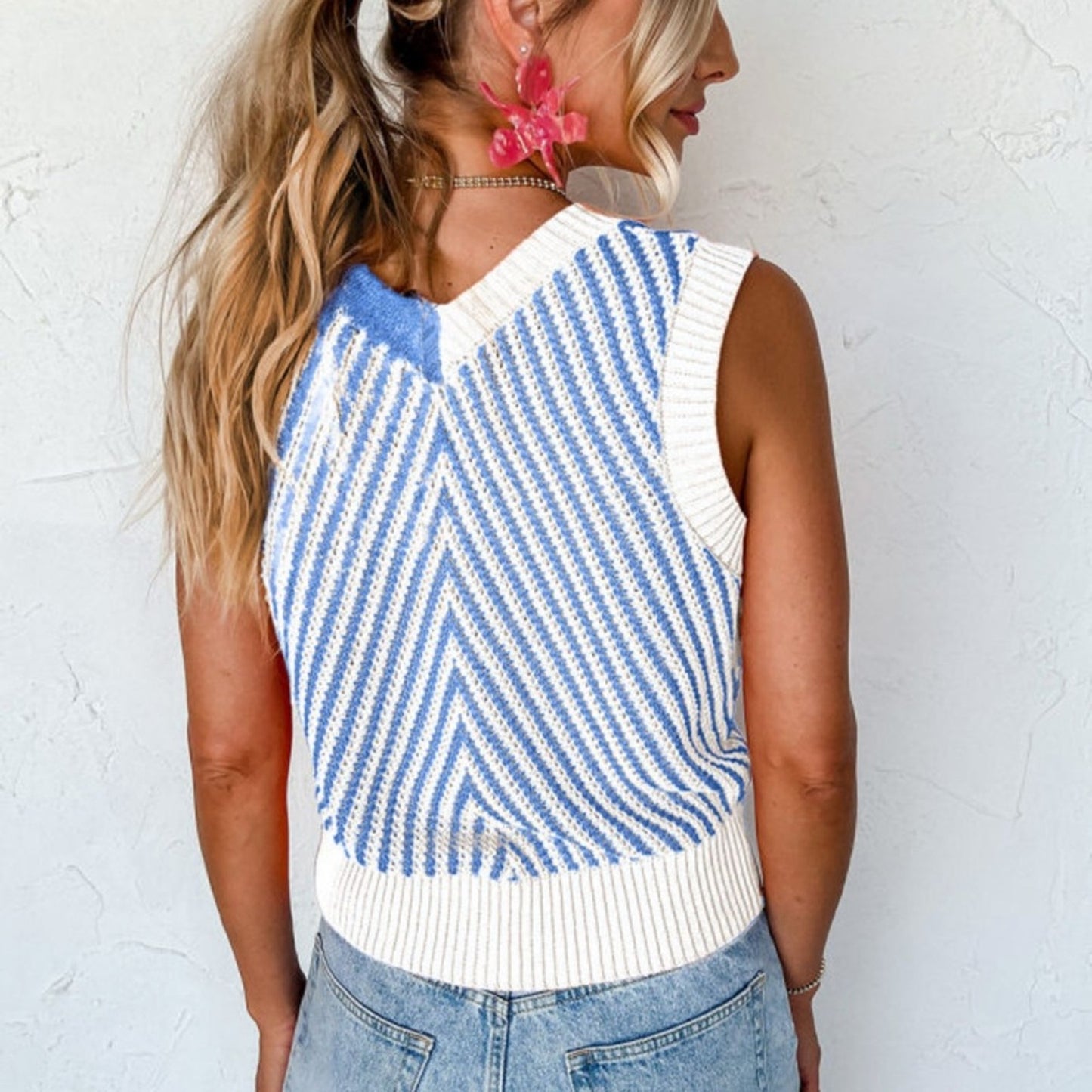 Emery - Blue and White V-Neck Sweater Vest