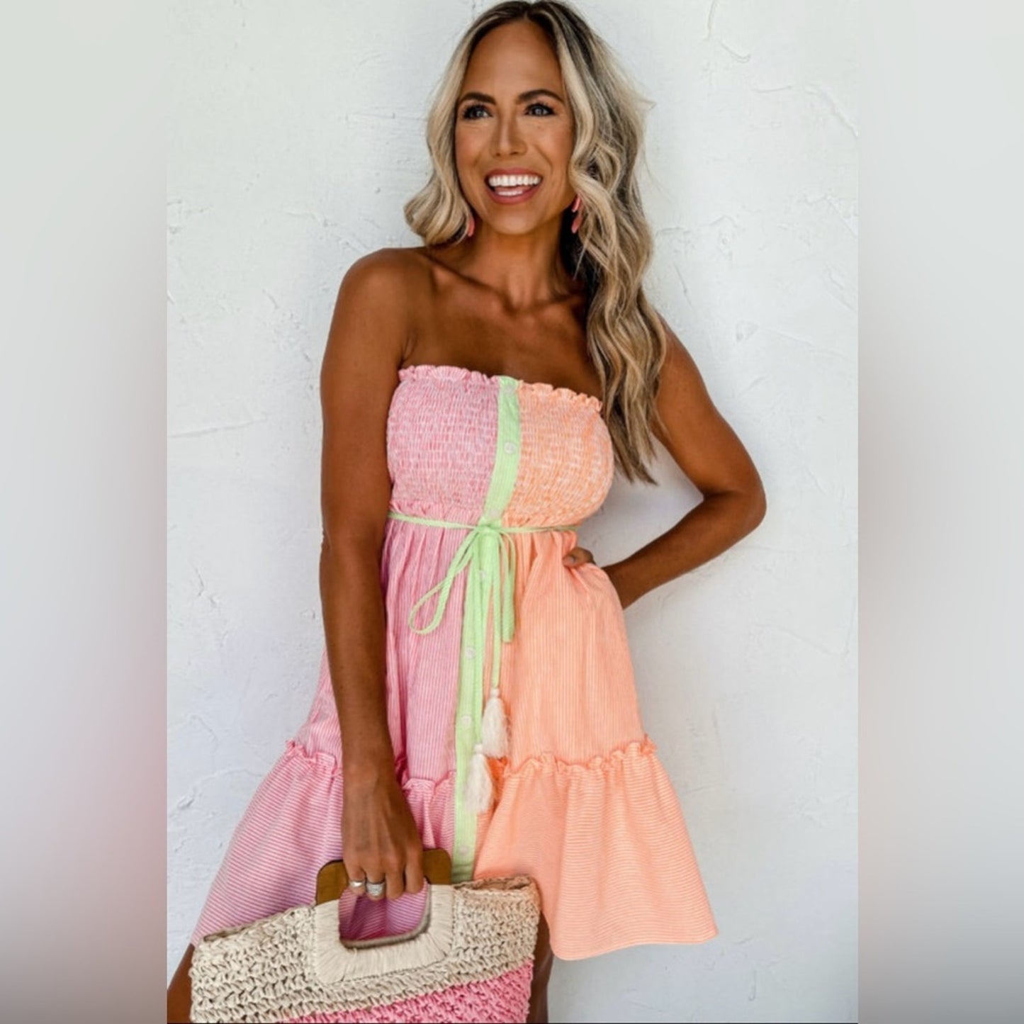 Birdie- pink stripe colorblock dress