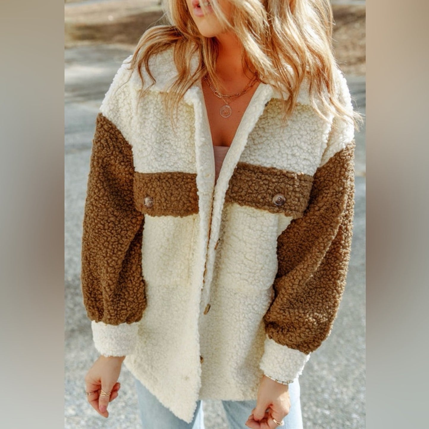 Melody colorblock Sherpa shacket