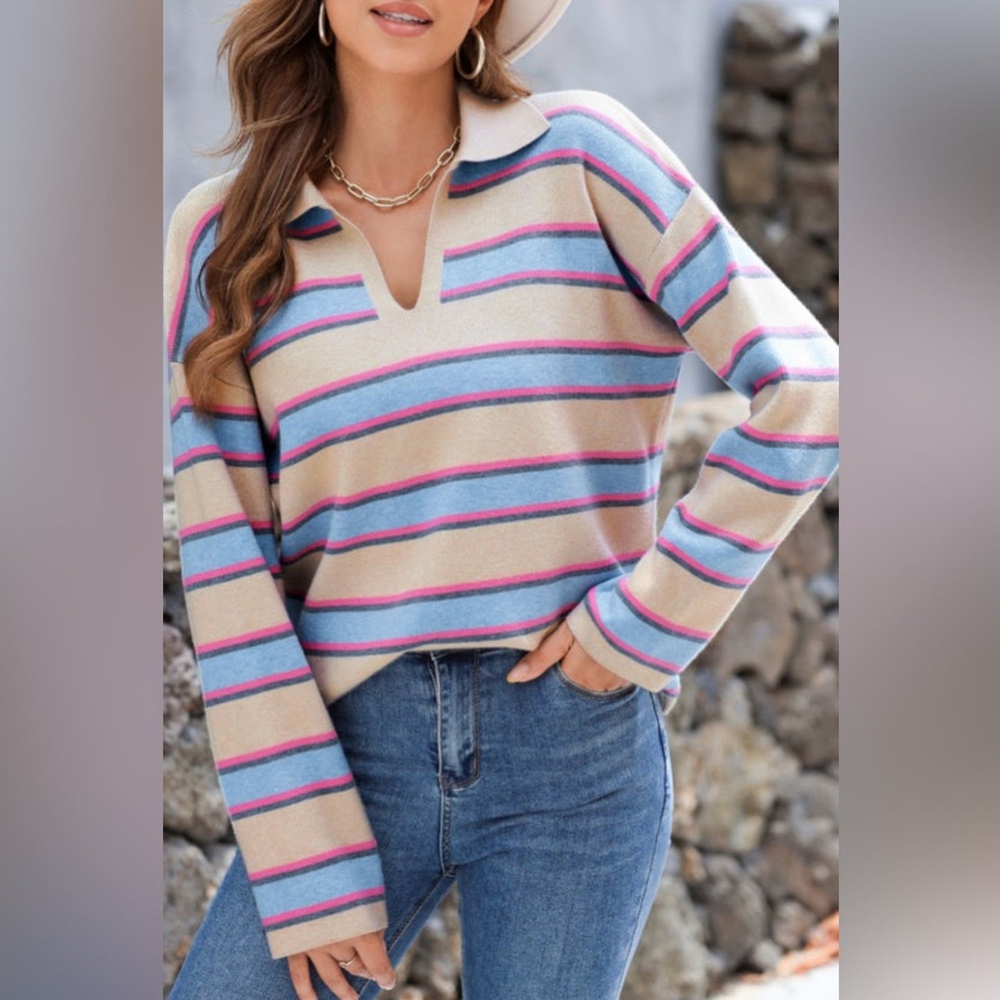 Ruthie striped V-neck sweater
