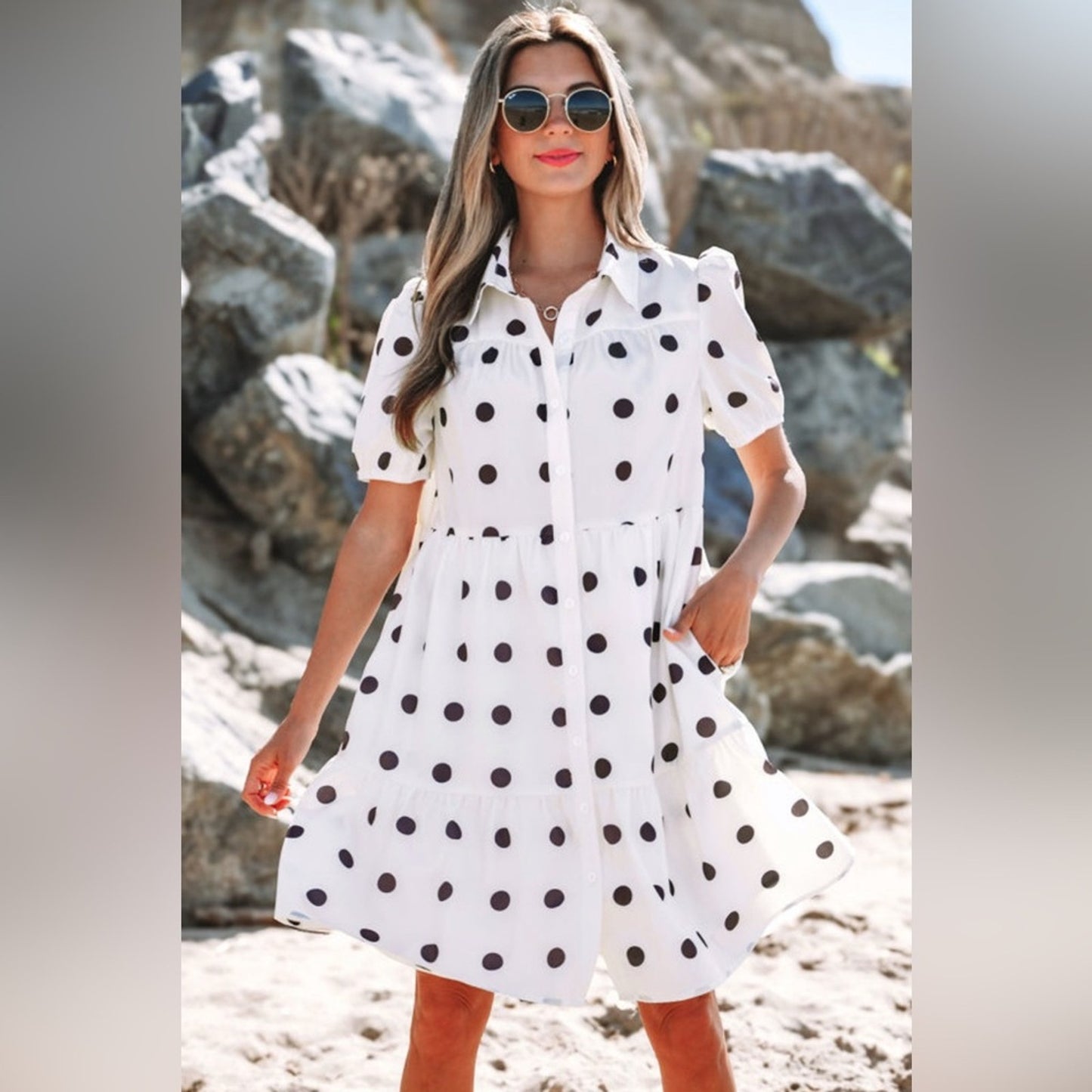 Penni- Polka Dot Puff Sleeve Dress