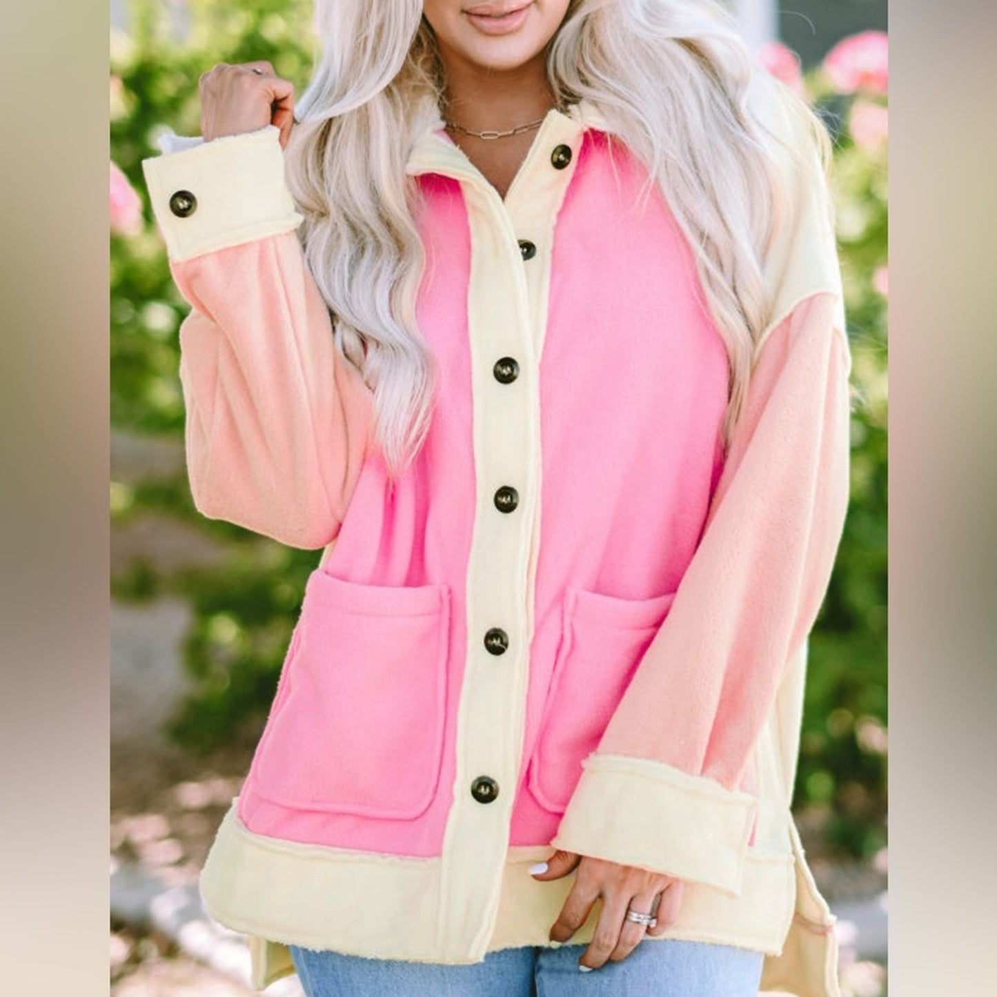Autumn patchwork fleece shacket