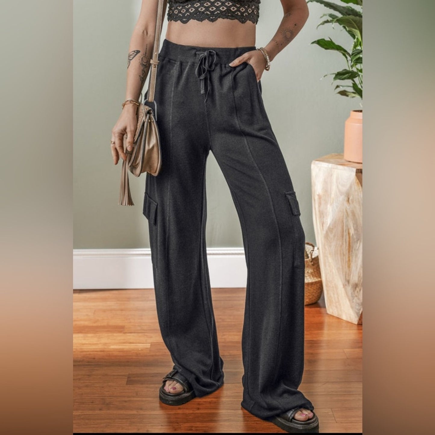 Hannah carbon grey cargo pants draw string sweatpants