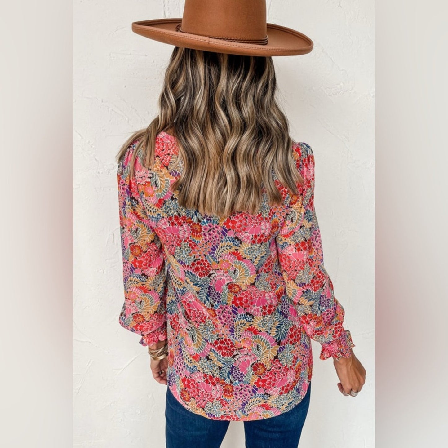 Aurora multicolor puff sleeve floral blouse