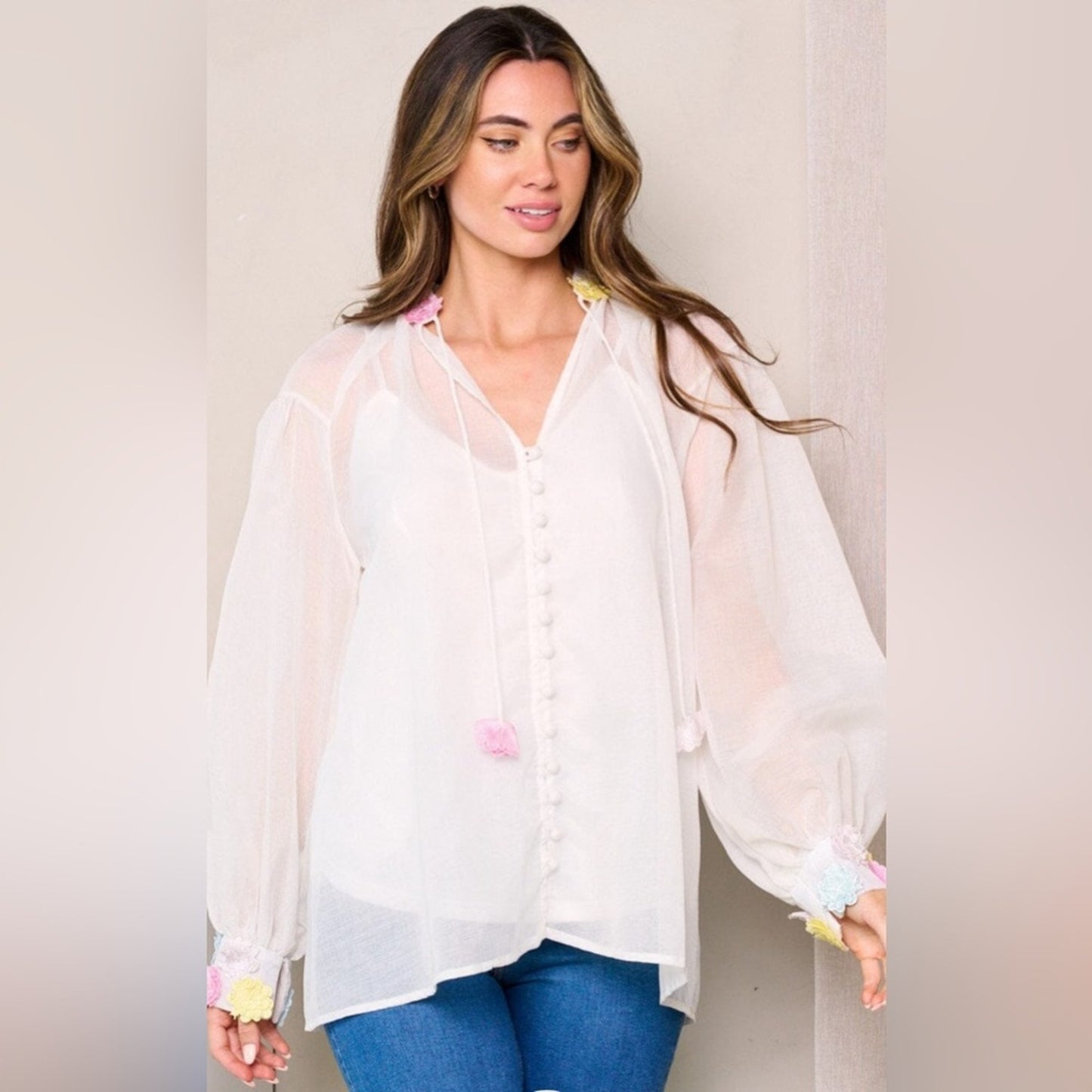 Mallory - long sleeve and tank flower blouse top