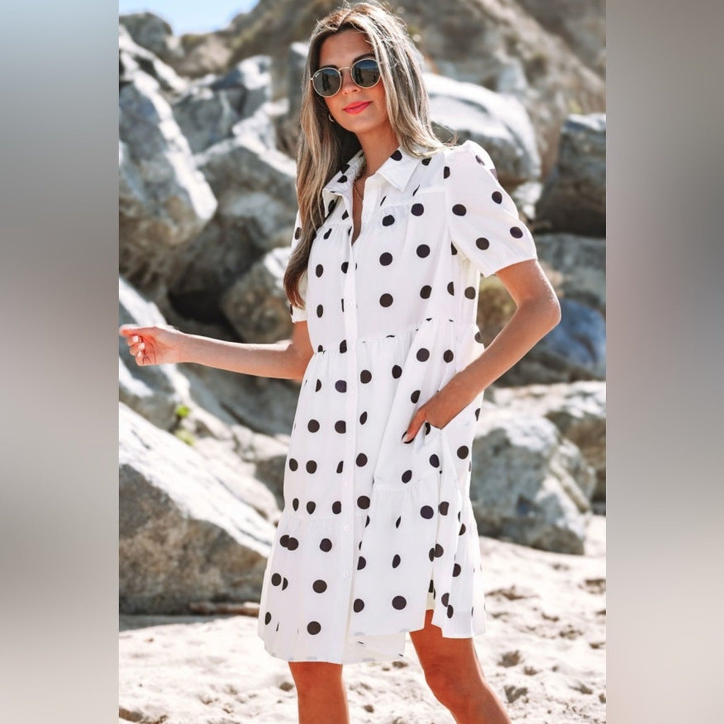 Penni- Polka Dot Puff Sleeve Dress