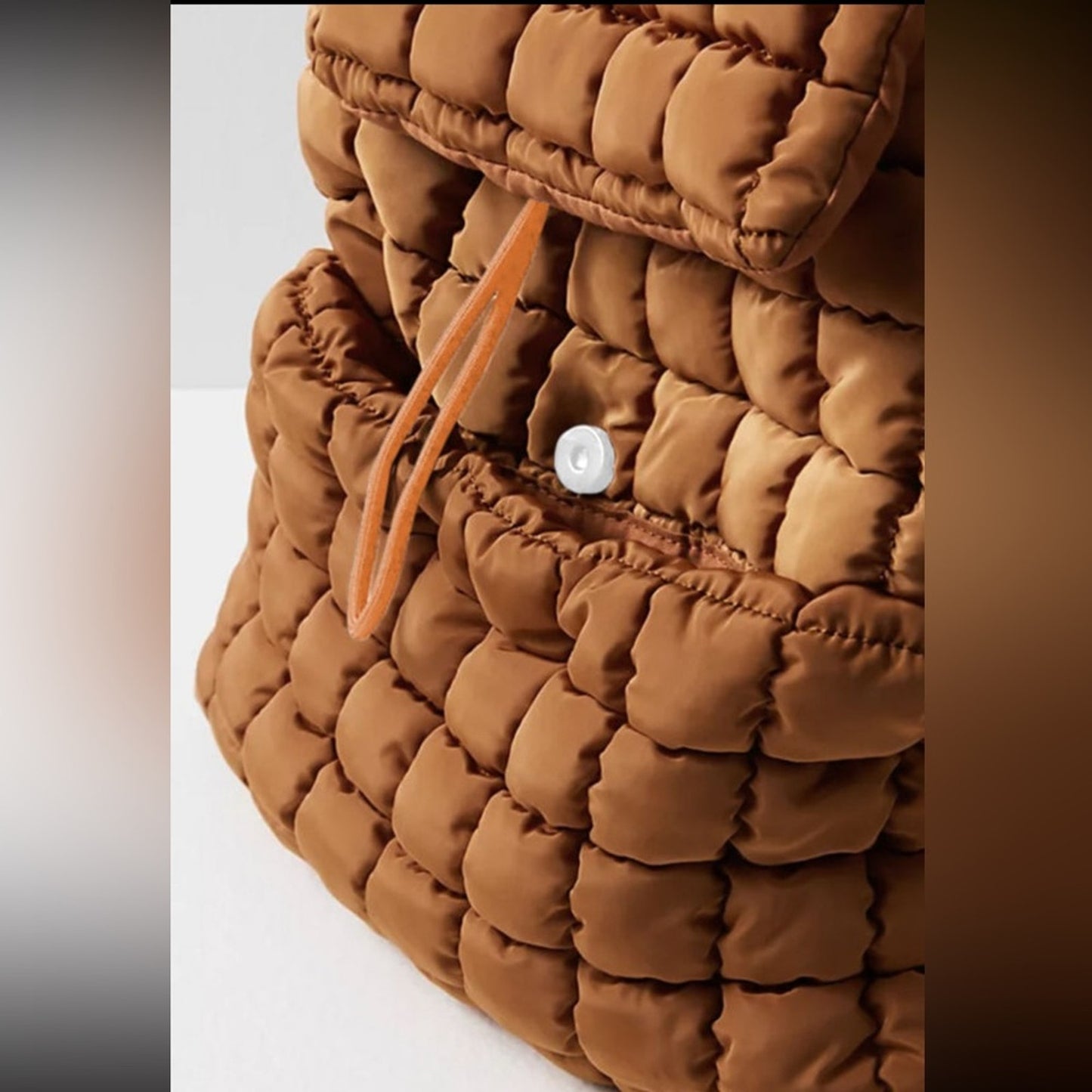 Callie coffee solid flapped quilted puffer bag