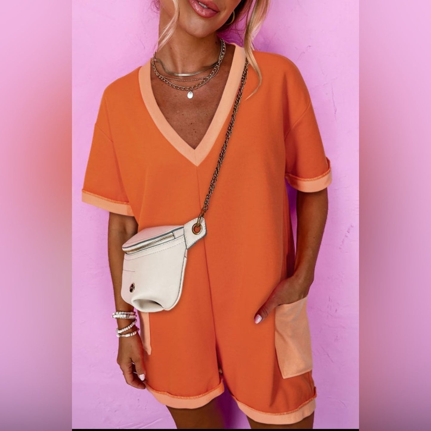 Finn- V-Neck Orange Romper