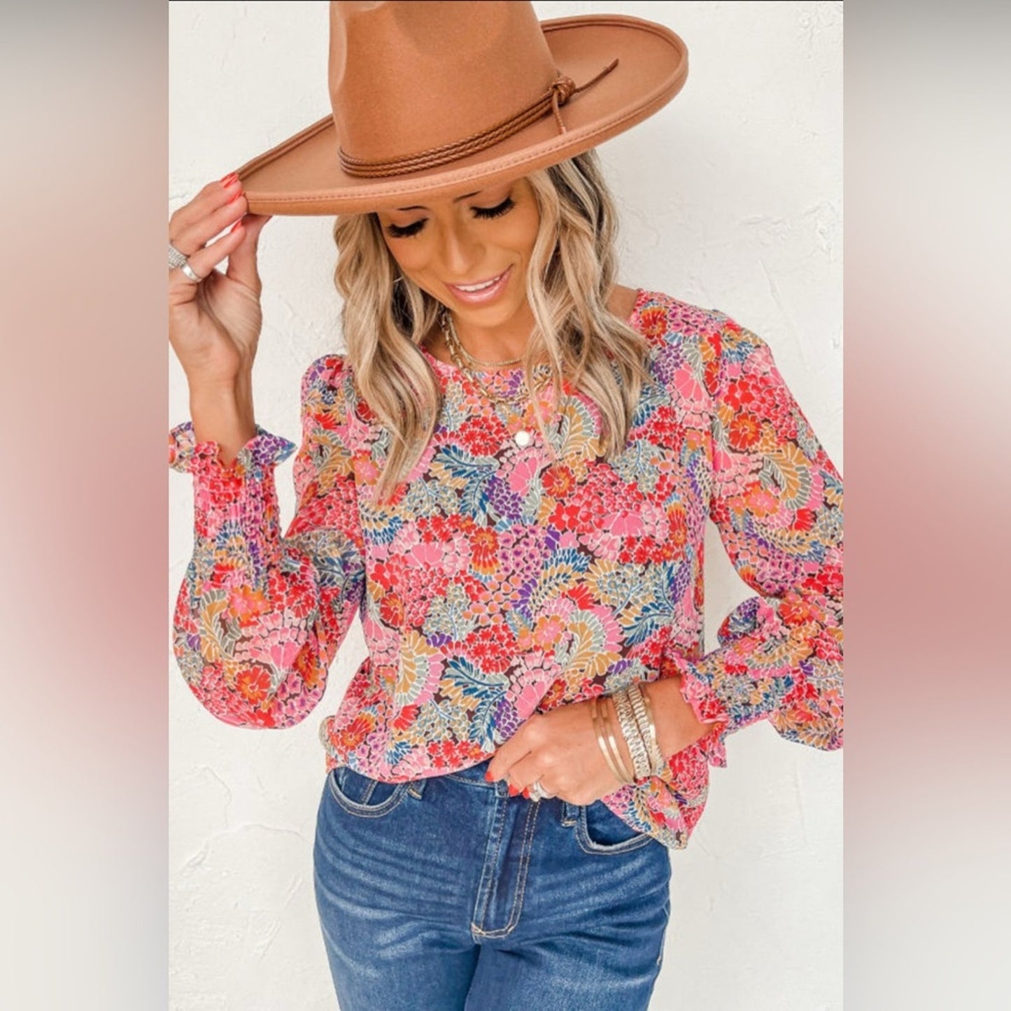 Aurora multicolor puff sleeve floral blouse