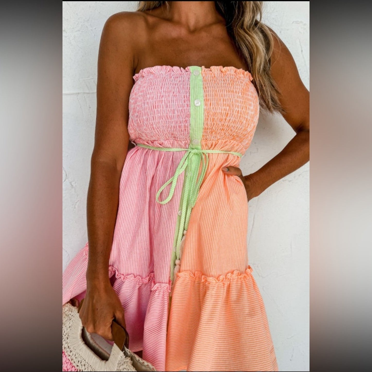 Birdie- pink stripe colorblock dress