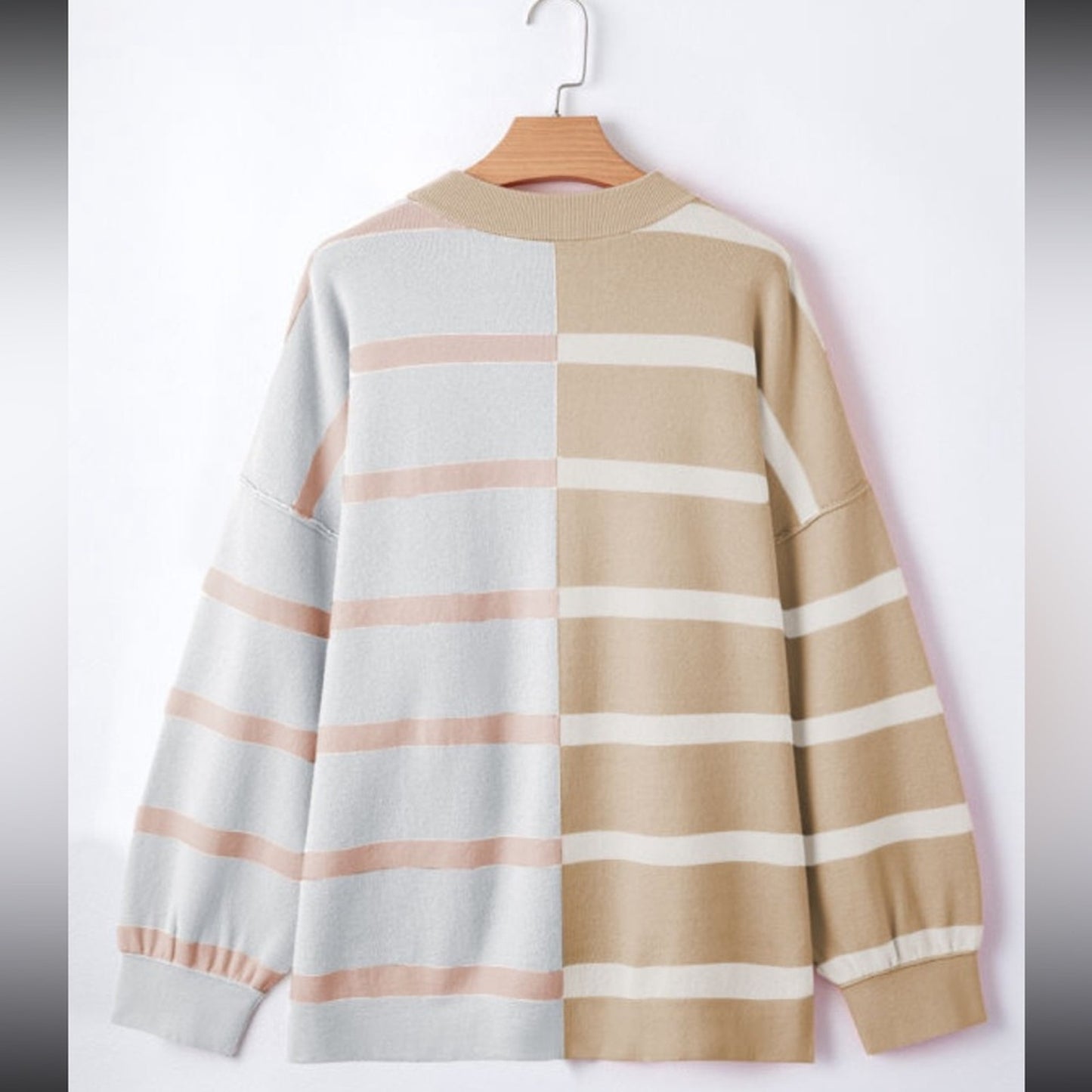 Roxie khaki stripe colorblock oversized sweater