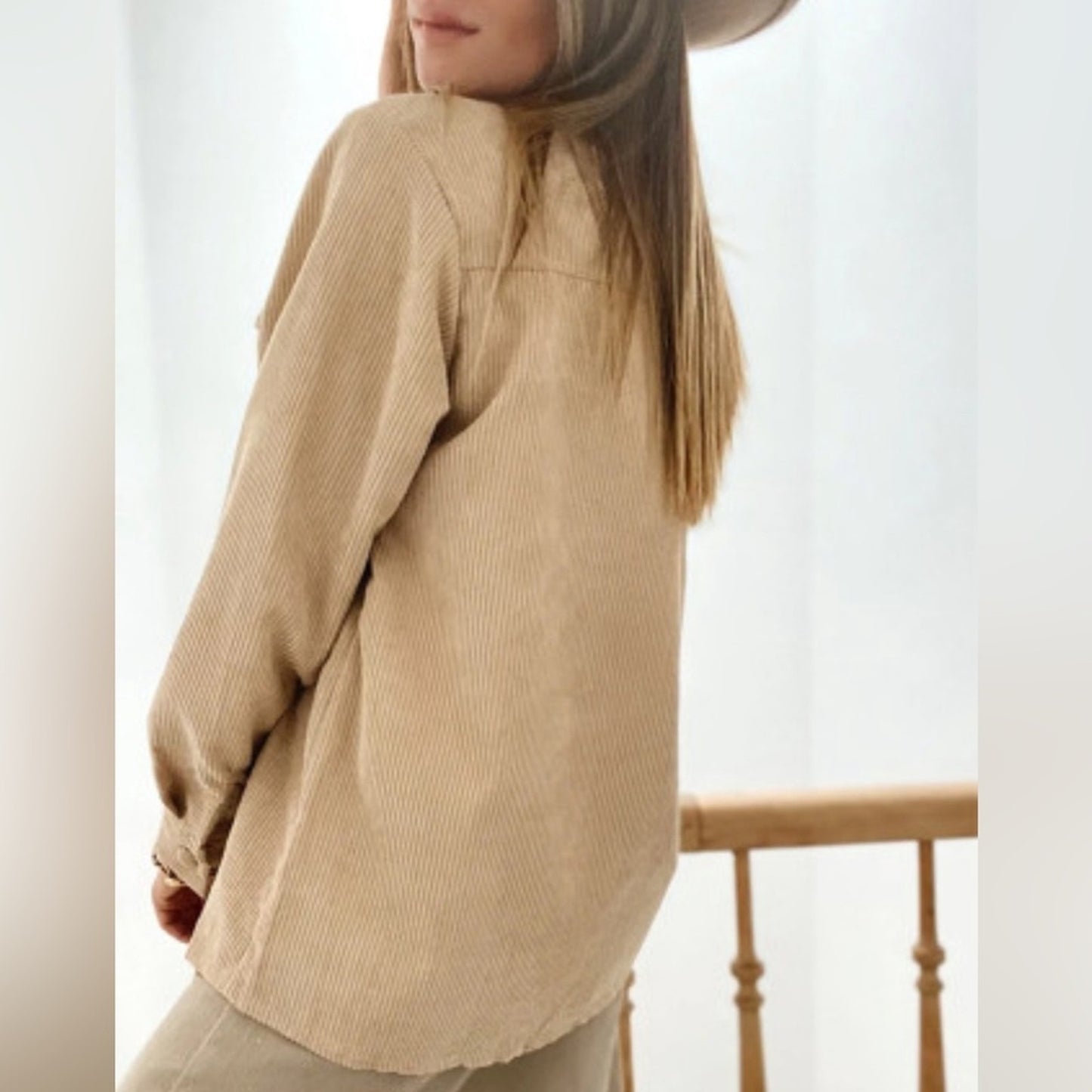 Jolie ruffle pocket button up shacket