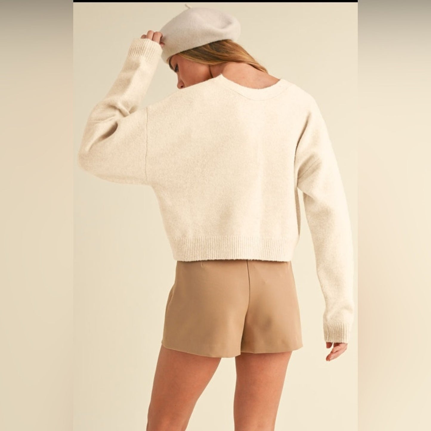 Simone jet stream bowknot front loose V neck knitted cardigan