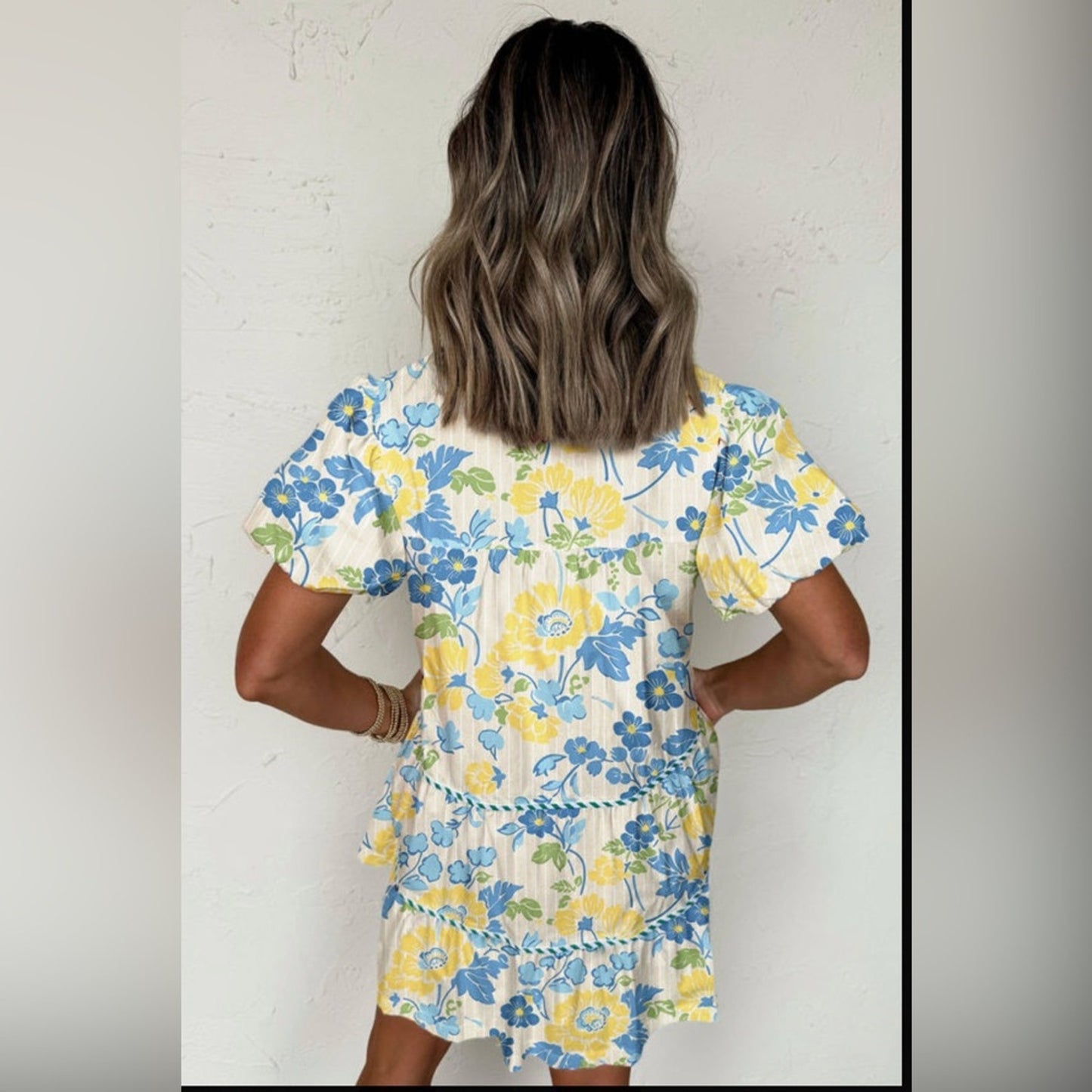 Fran- Floral Print Dress with Blue and Yellow Accents