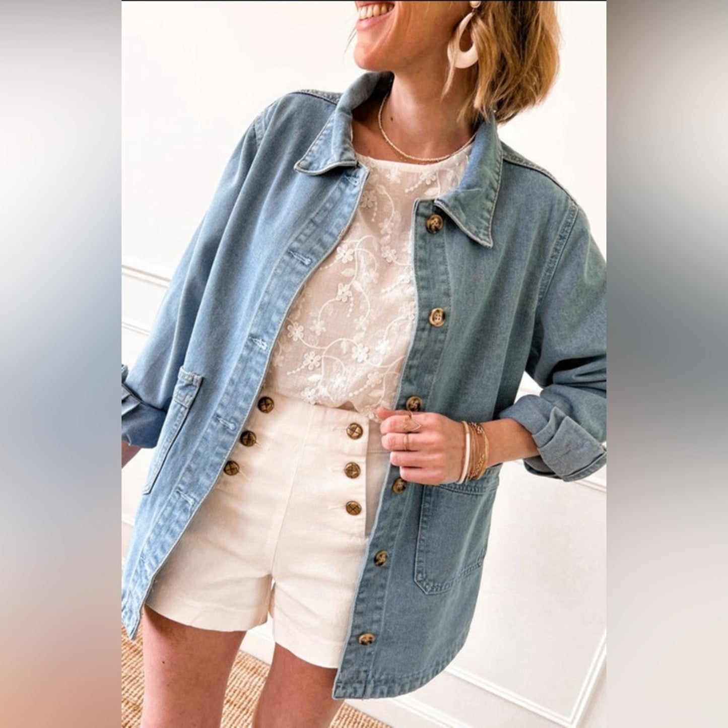 Peyton - slit buttons pocketed denim jacket