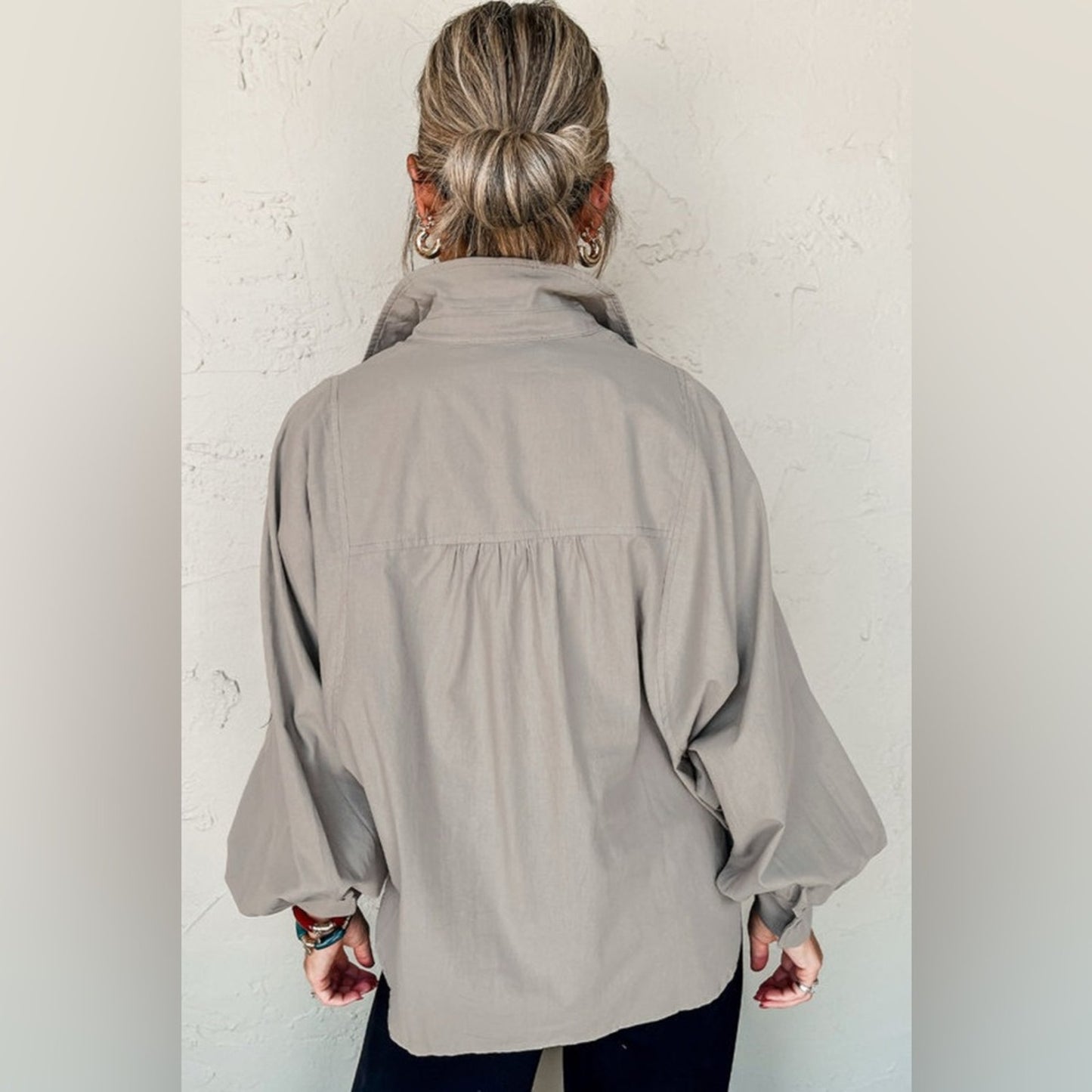 Reese balloon sleeve side slit blouse top