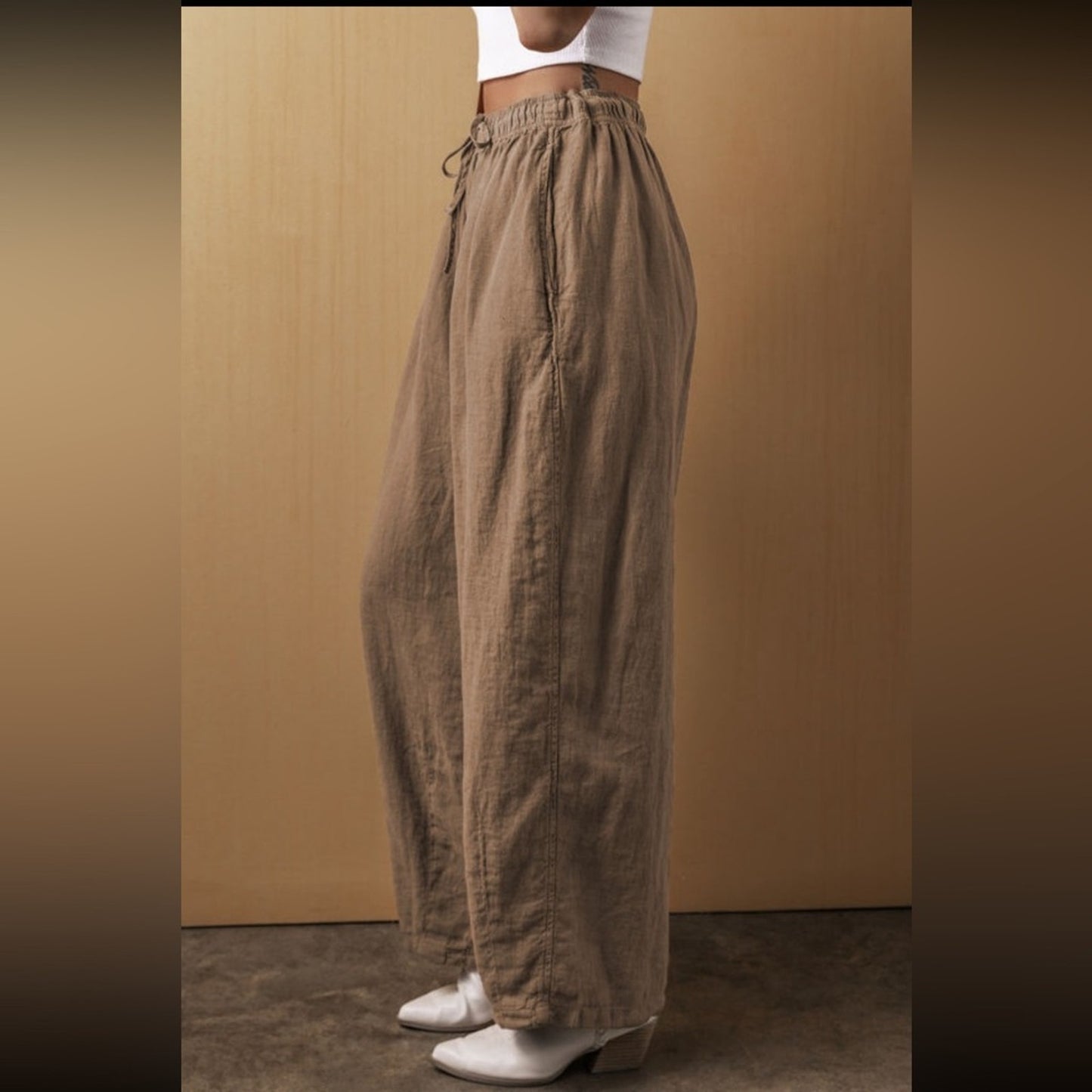 Tara desert palm cotton linen drawstring pants
