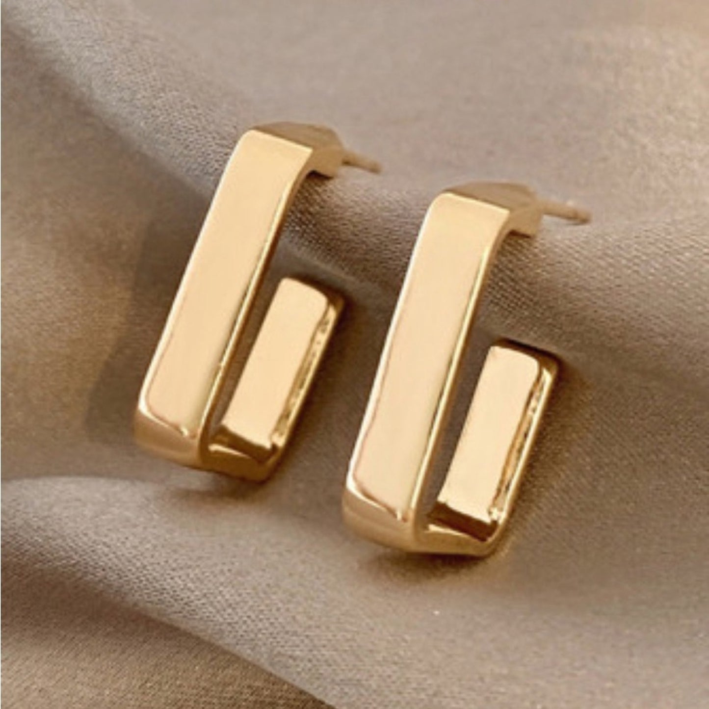 Gold square hook earrings