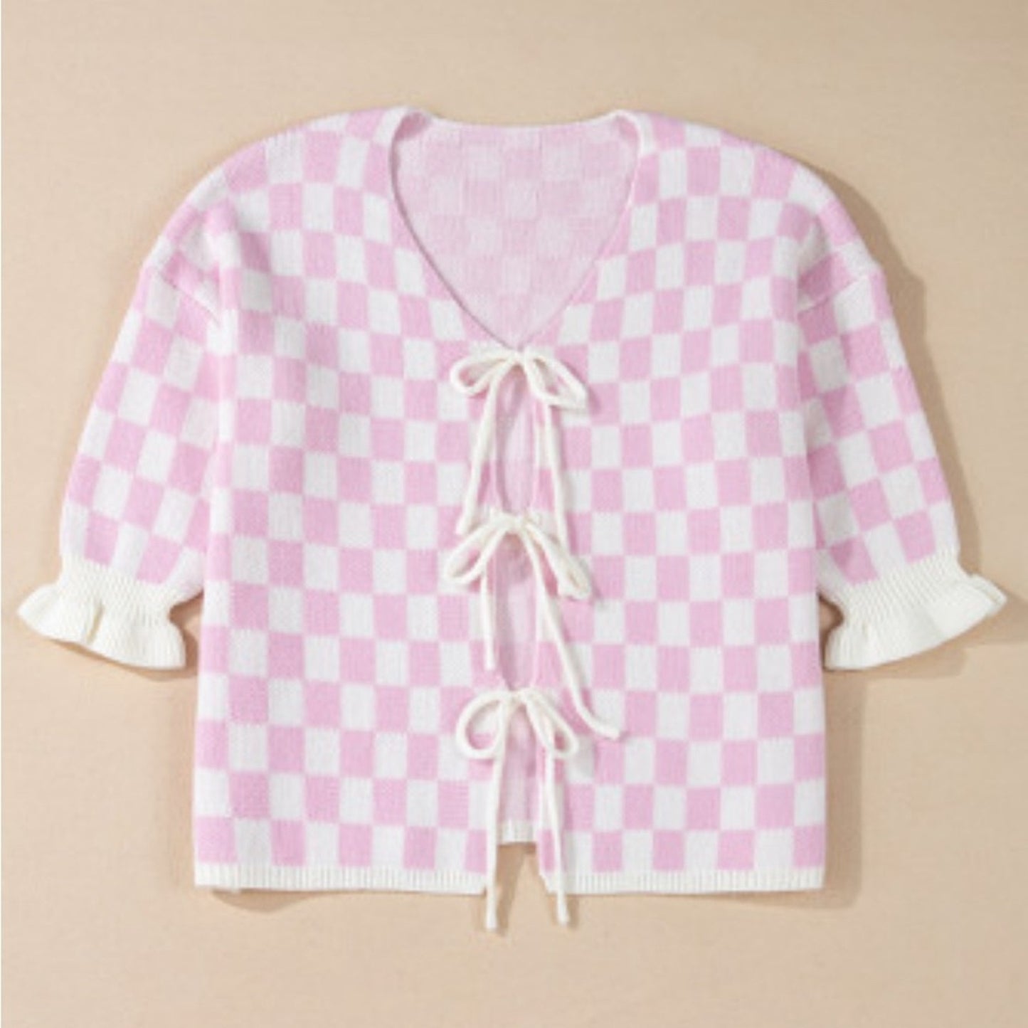 Macie checkered bow cardigan