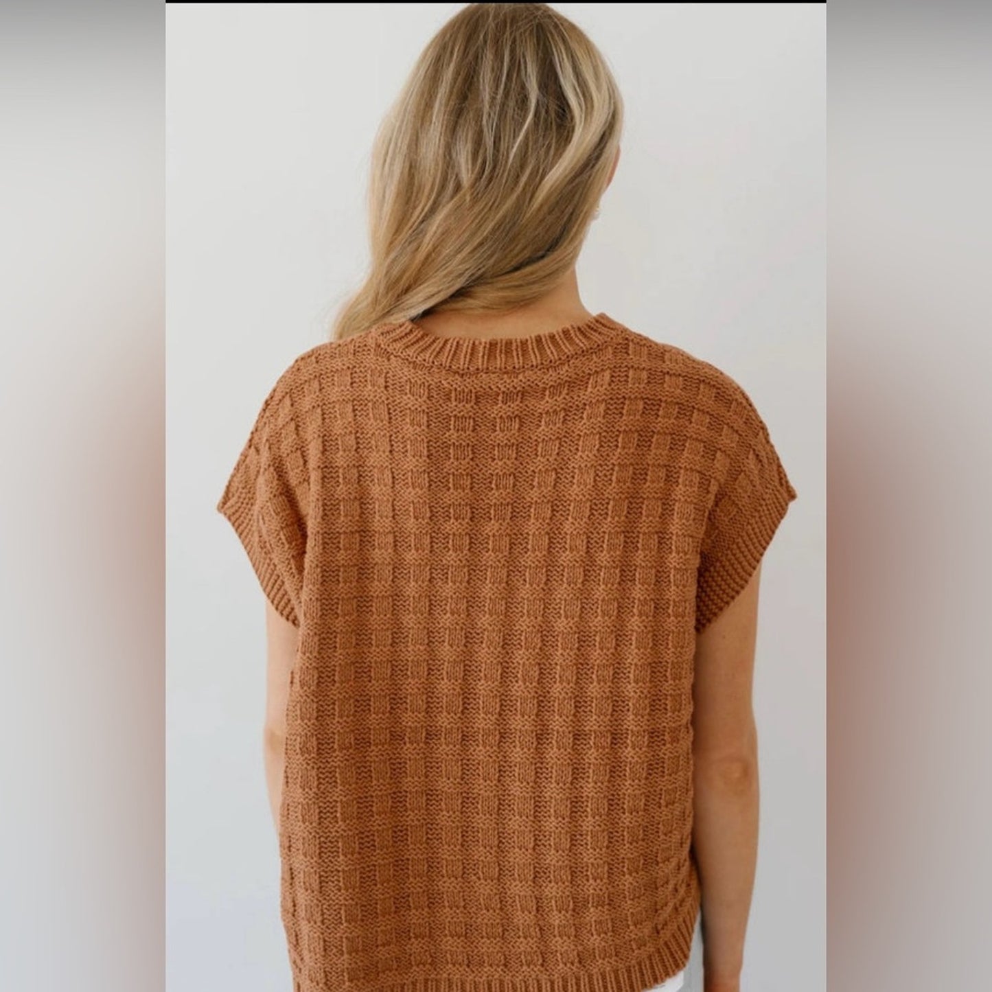 Maci camel round neck textured knit sweater vest