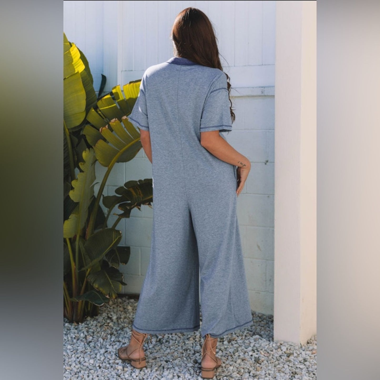 Julia - Blue Wide leg Jumpsuit with Button Details