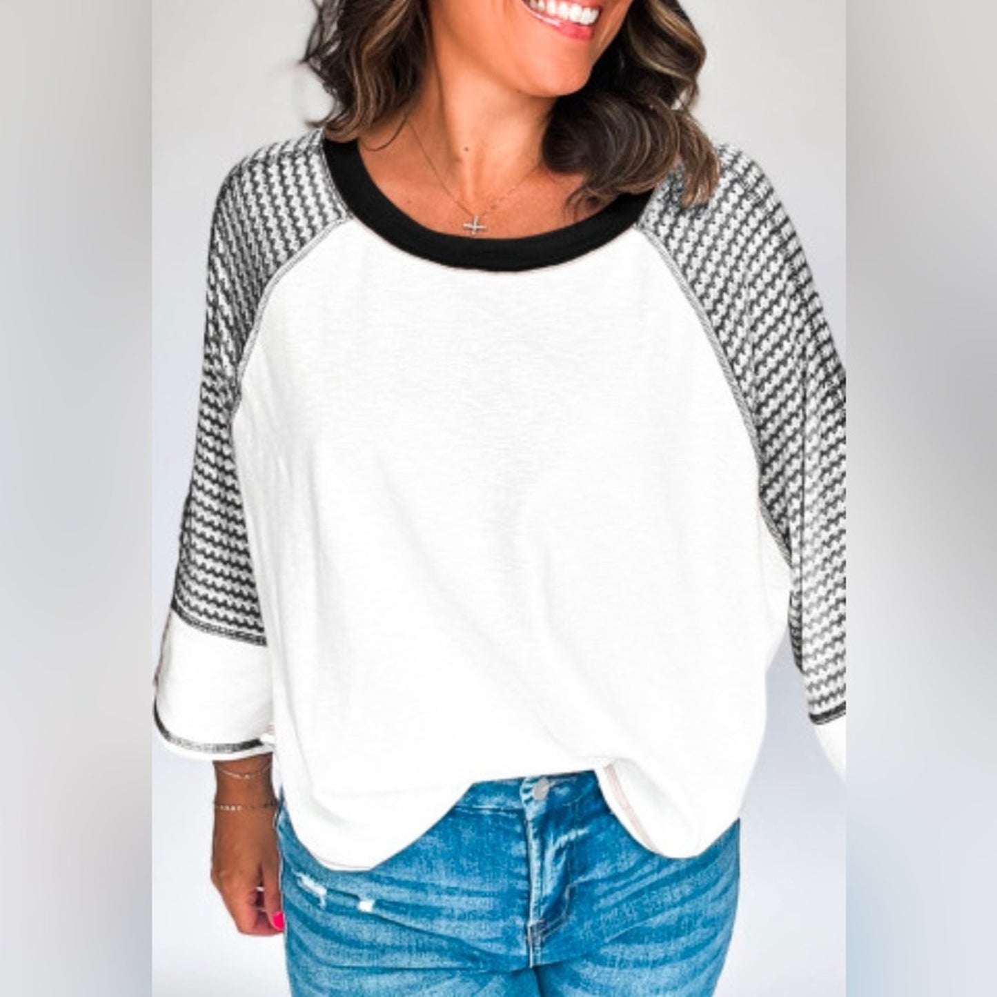 Kara striped bracelet sleeve raglan top