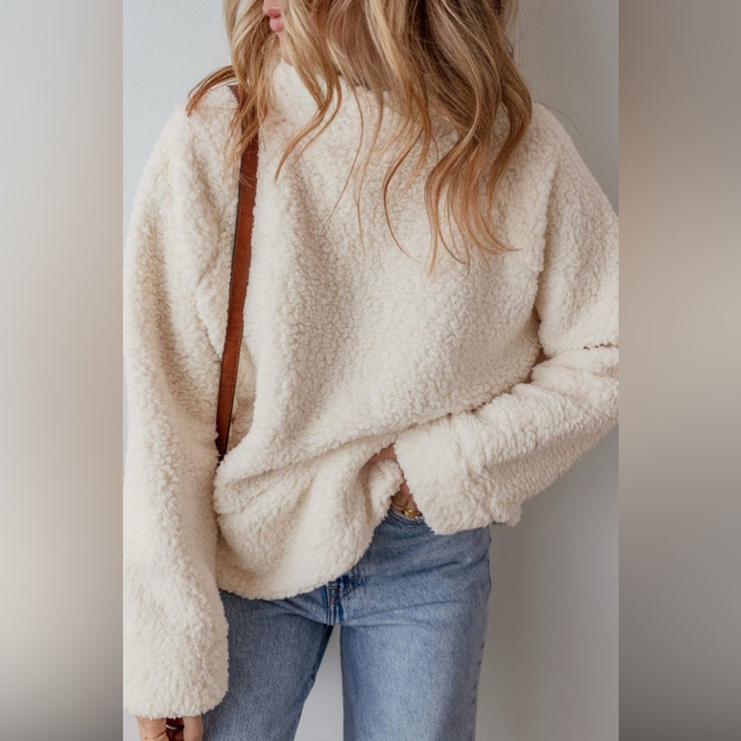 Whitney solid fleece high neck Sherpa Sweater