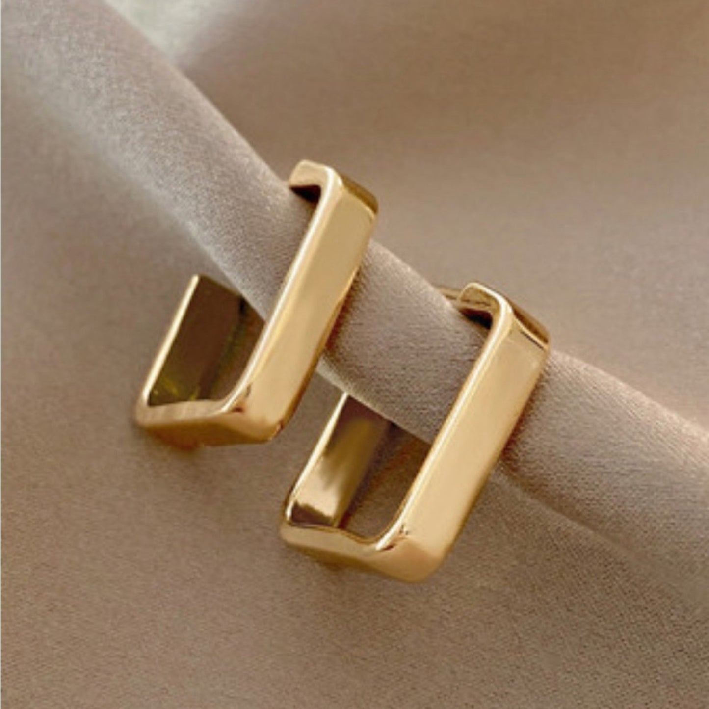 Gold square hook earrings