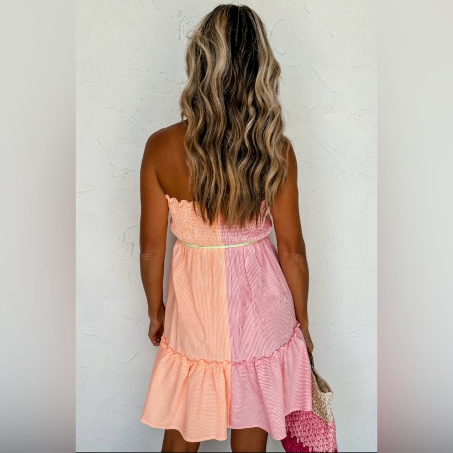 Birdie- pink stripe colorblock dress