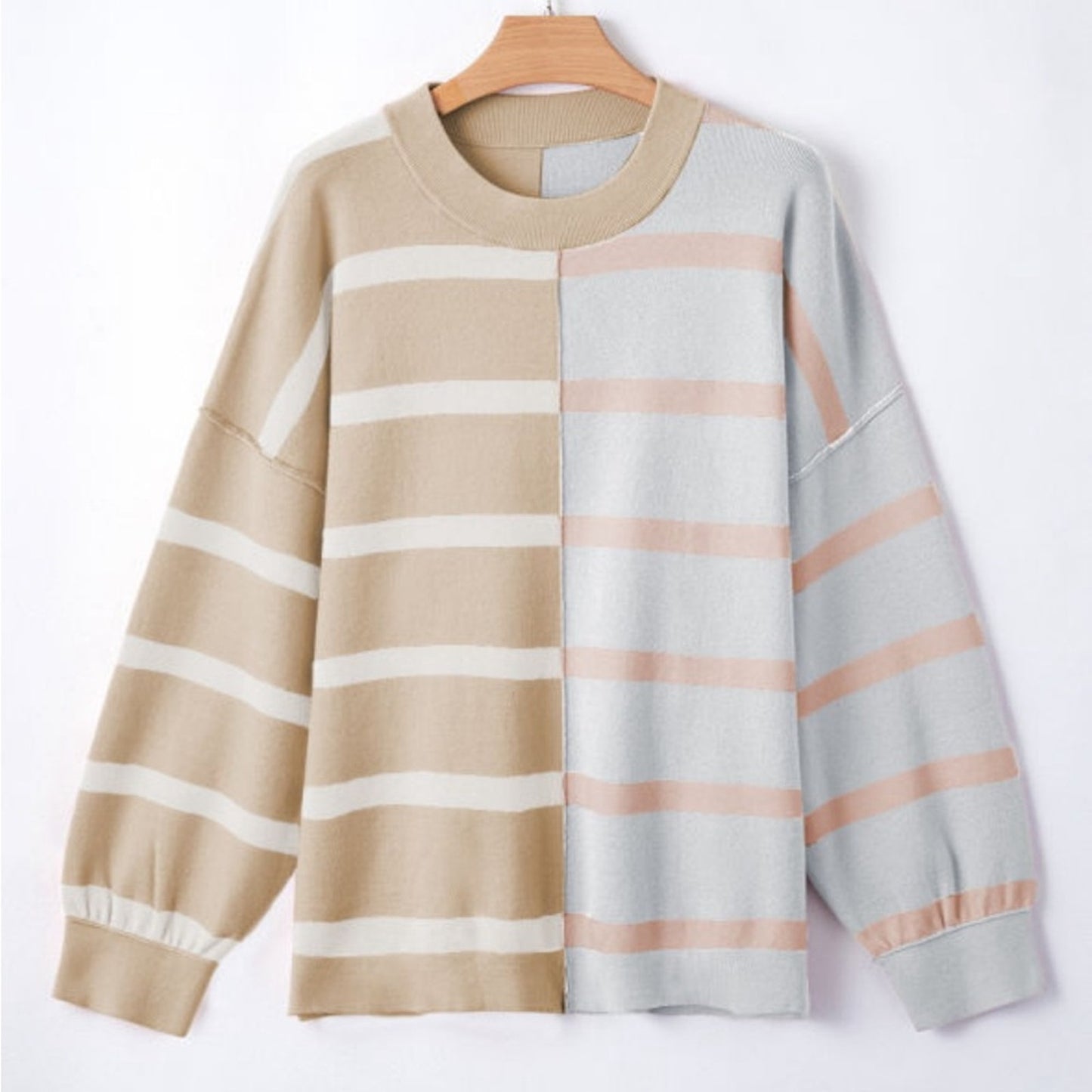 Roxie khaki stripe colorblock oversized sweater