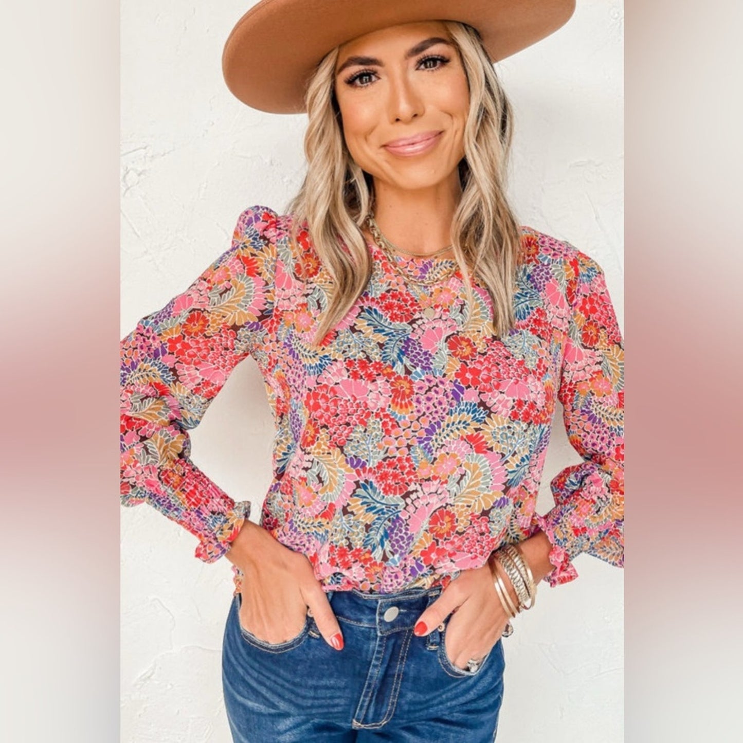 Aurora multicolor puff sleeve floral blouse