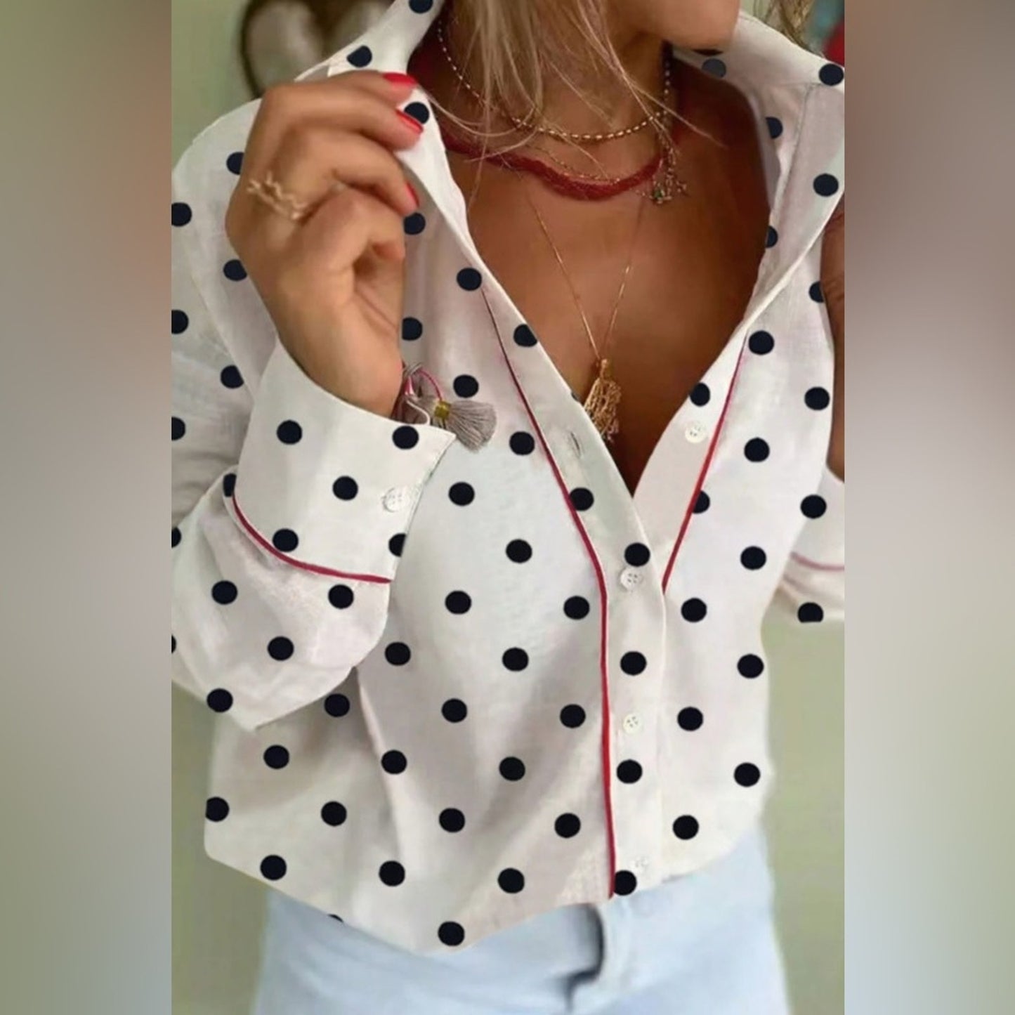 Elegant Black Polka Dot Button-Down Shirt