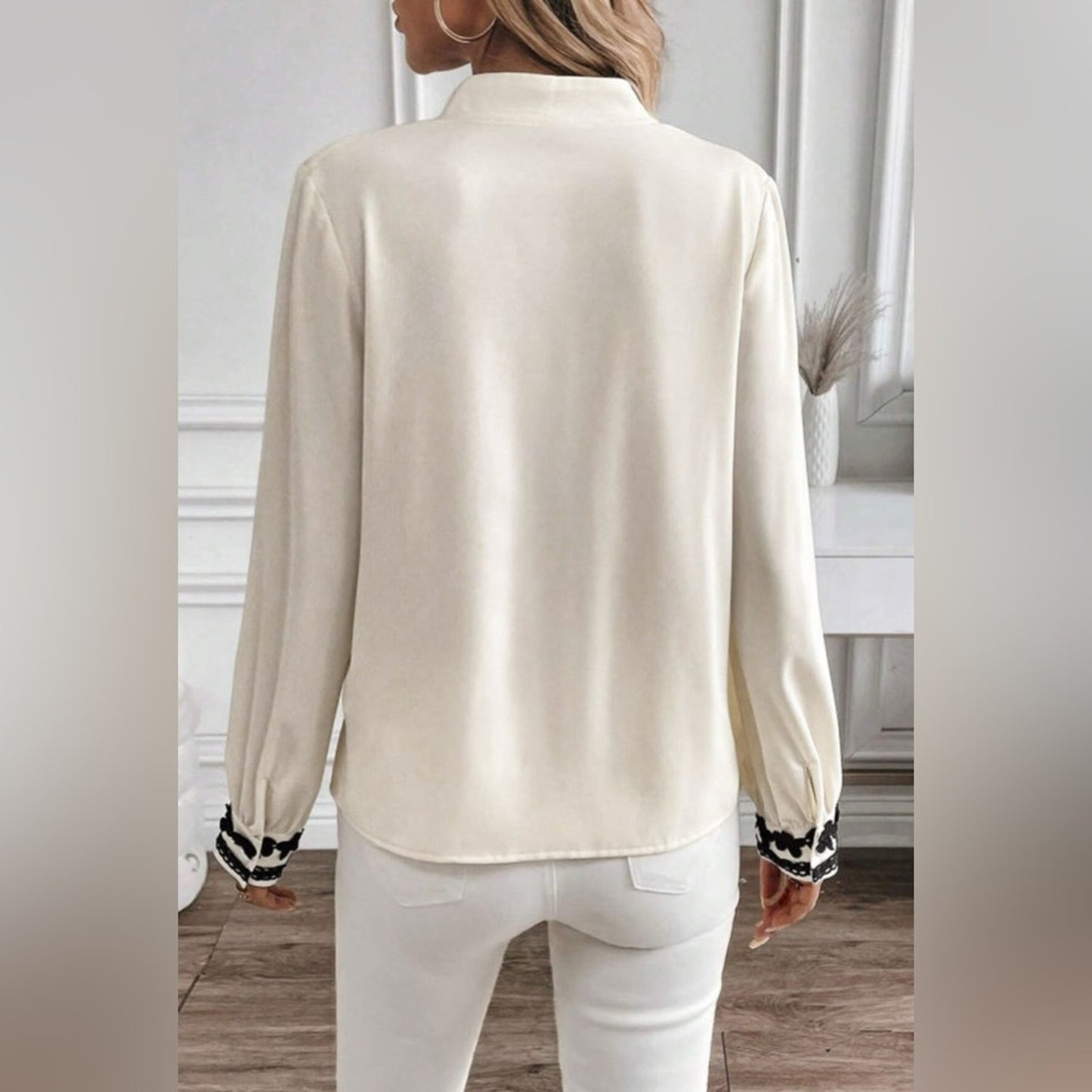 Harper beige floral embroidered button up shirt