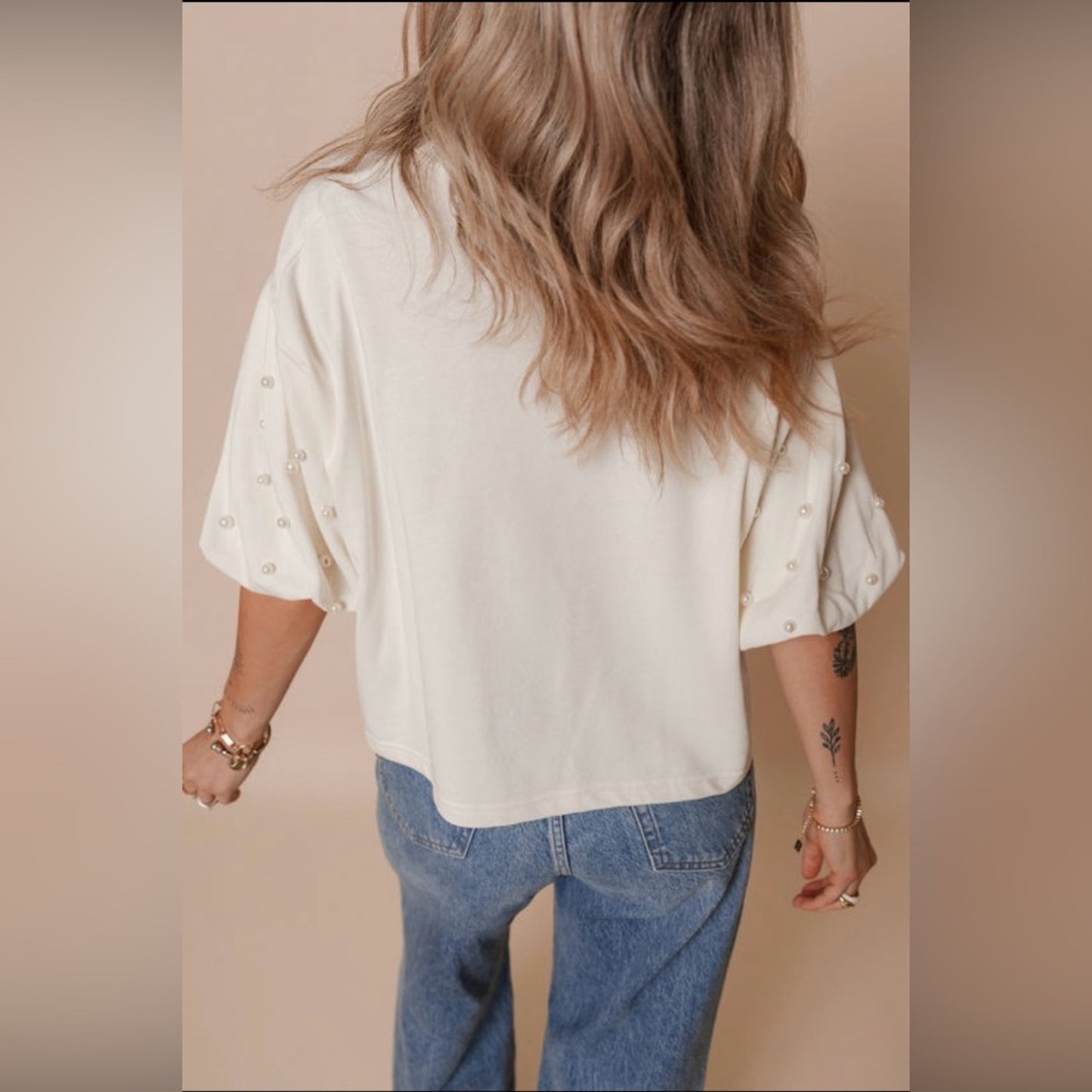 Fallon pearled sleeve blouse