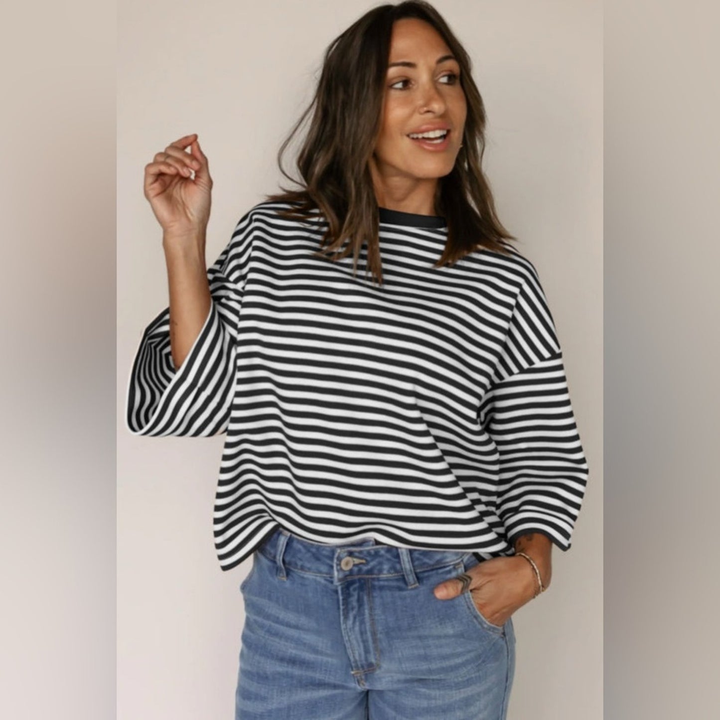 Gianna- Bow Striped Black and White Women's Top