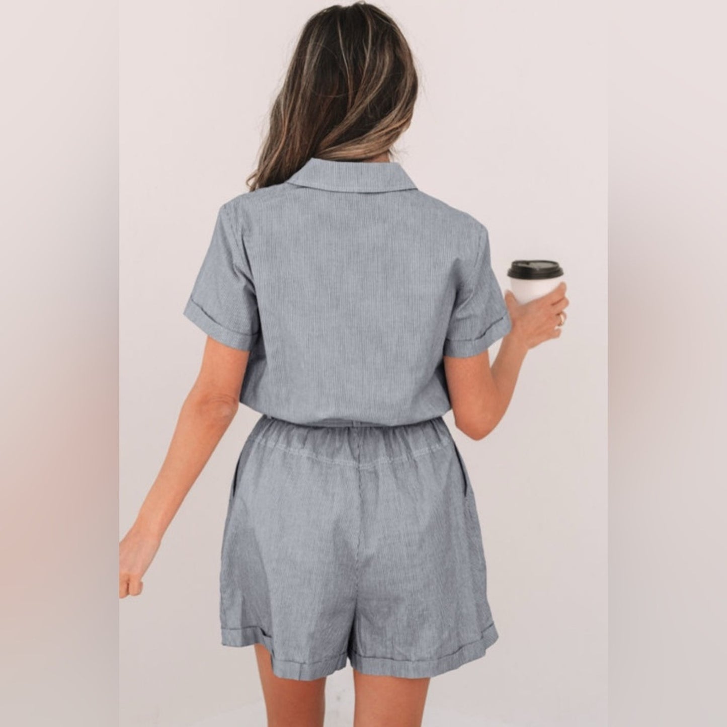 Cece- blue stripe pocketed high waisted jumper
