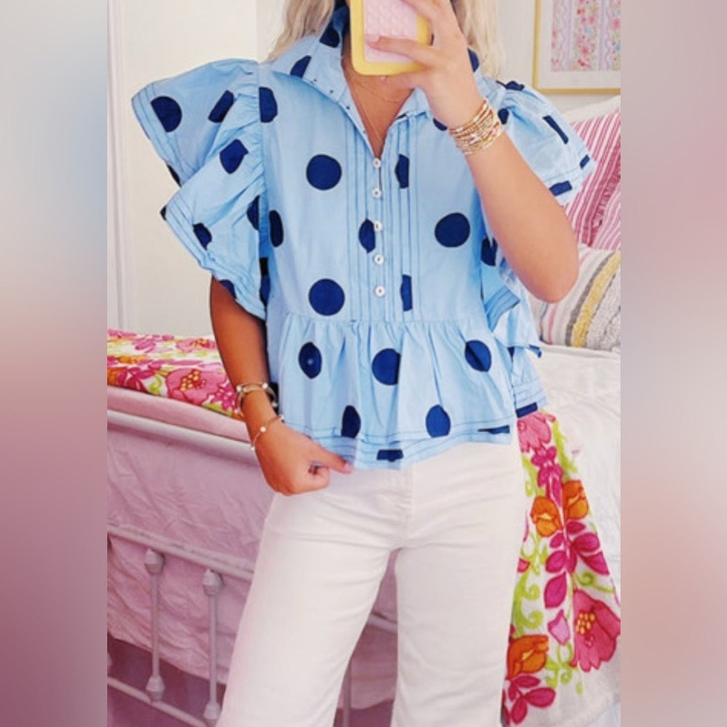 Hollie polka dot ruffled peplum top
