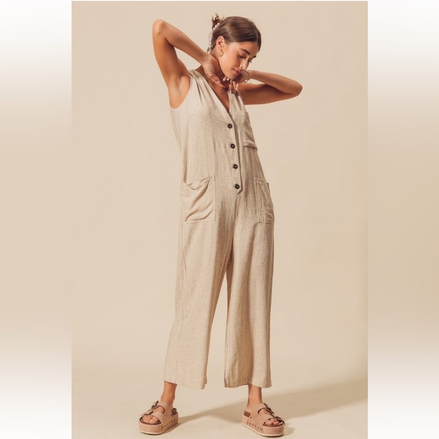 London - Linen Blend Button Down Jumpsuit