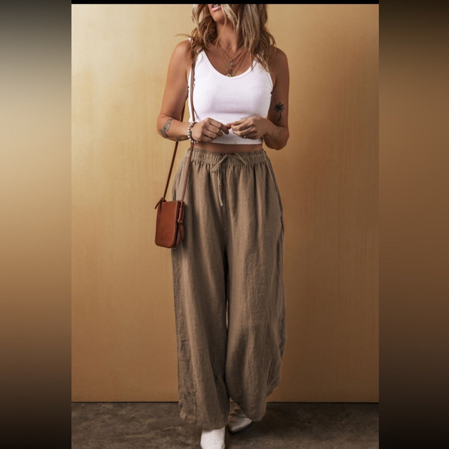 Tara desert palm cotton linen drawstring pants