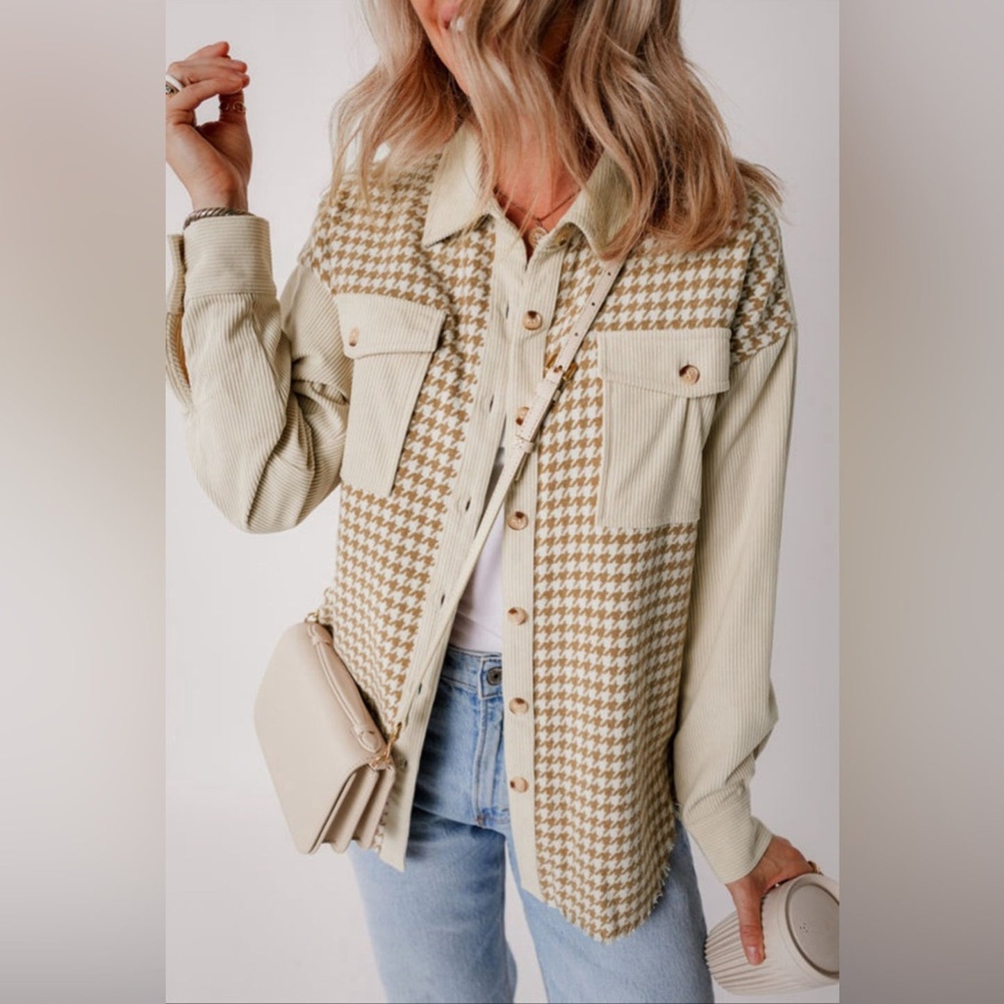 Hazel- corduroy patchwork flap pocket shacket