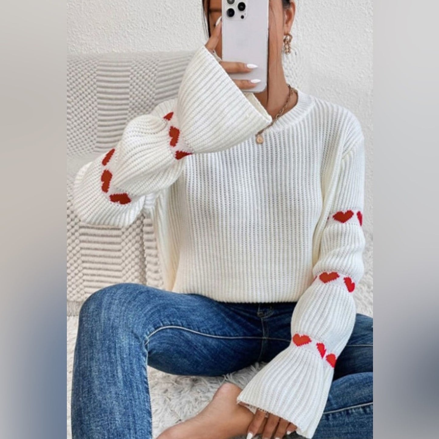 Hannah heart bell sleeve sweater