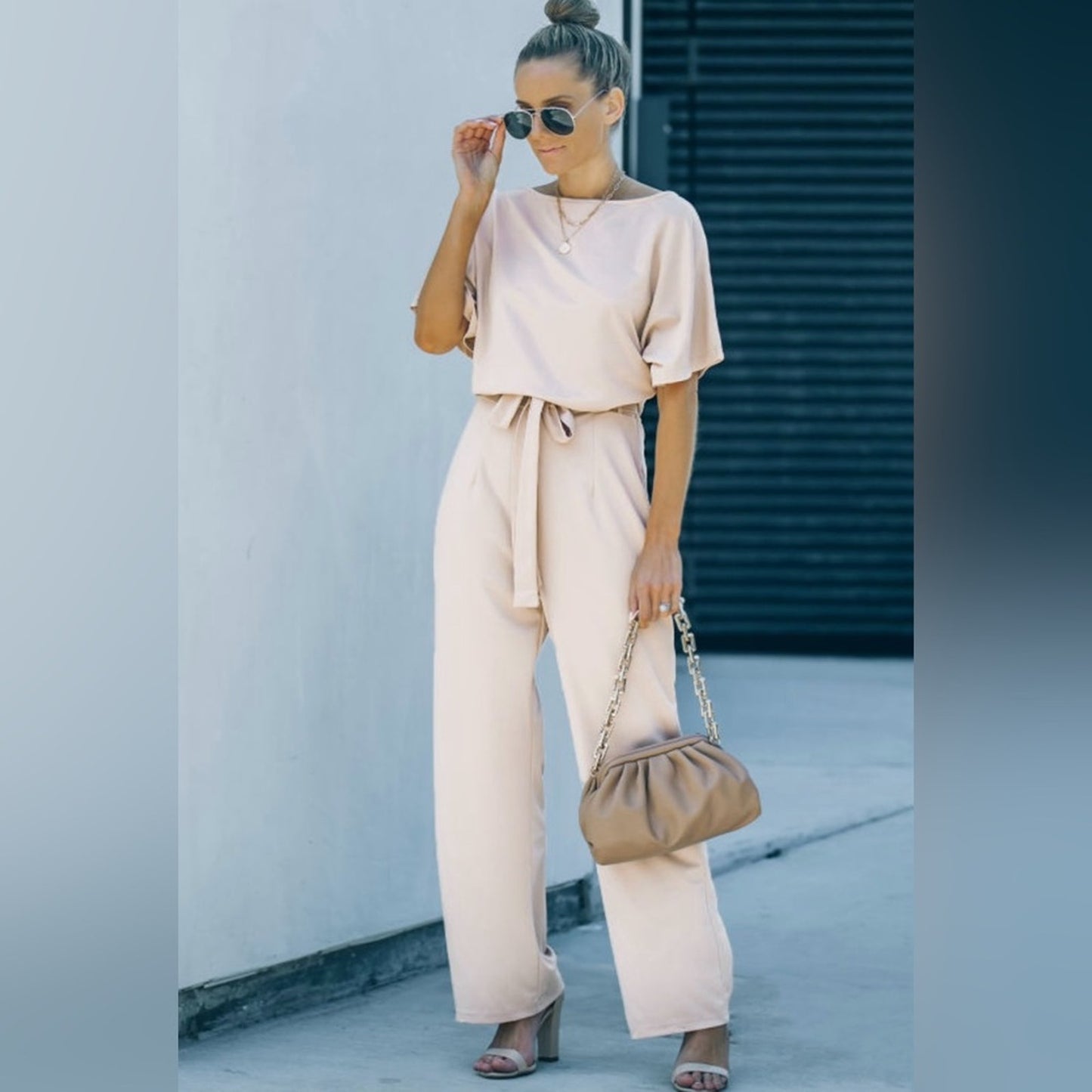 Leigh belted wide leg jumpsuit