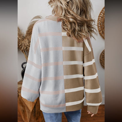 Roxie khaki stripe colorblock oversized sweater
