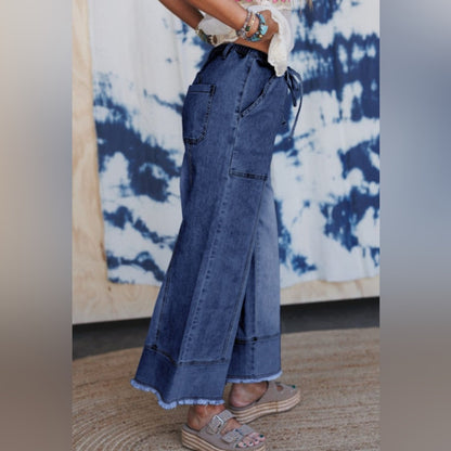 Kendra- Drawstring Wide-Leg Denim Jeans