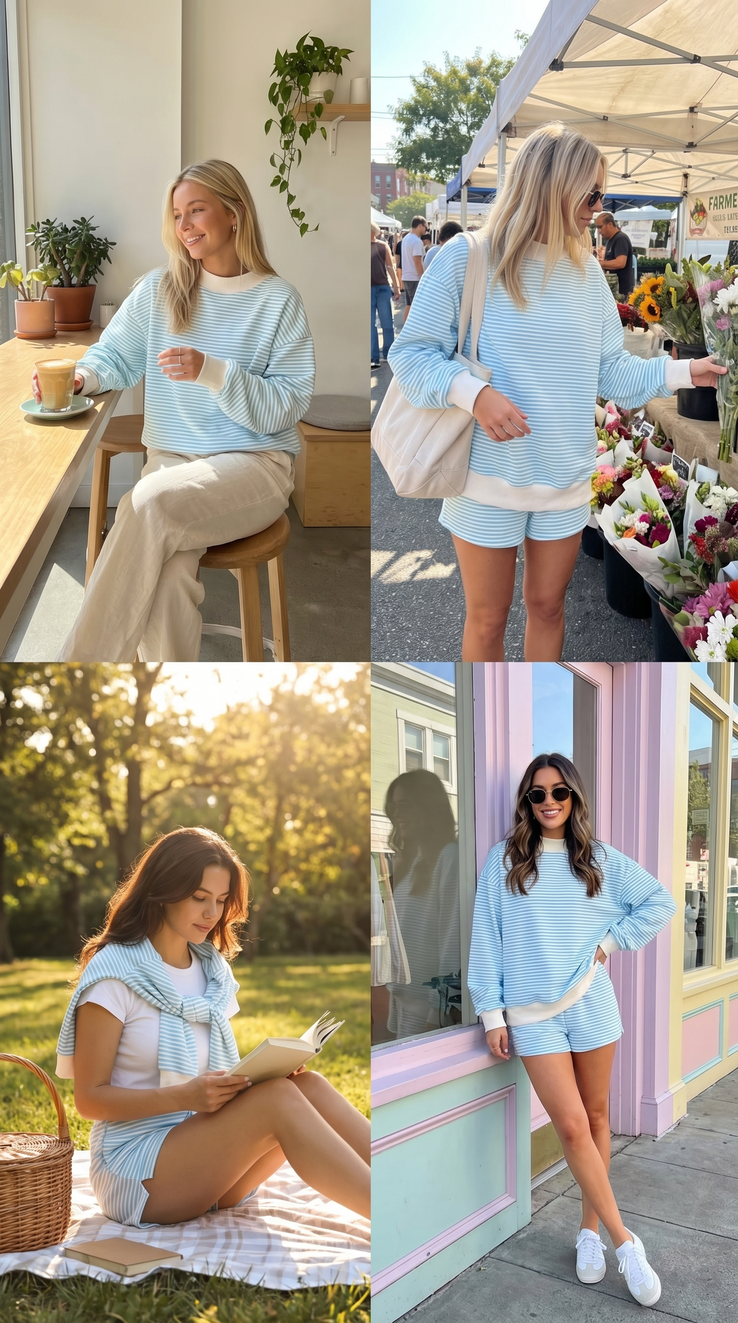 Skyler : Seafoam Blue & White Striped Loungewear Set
