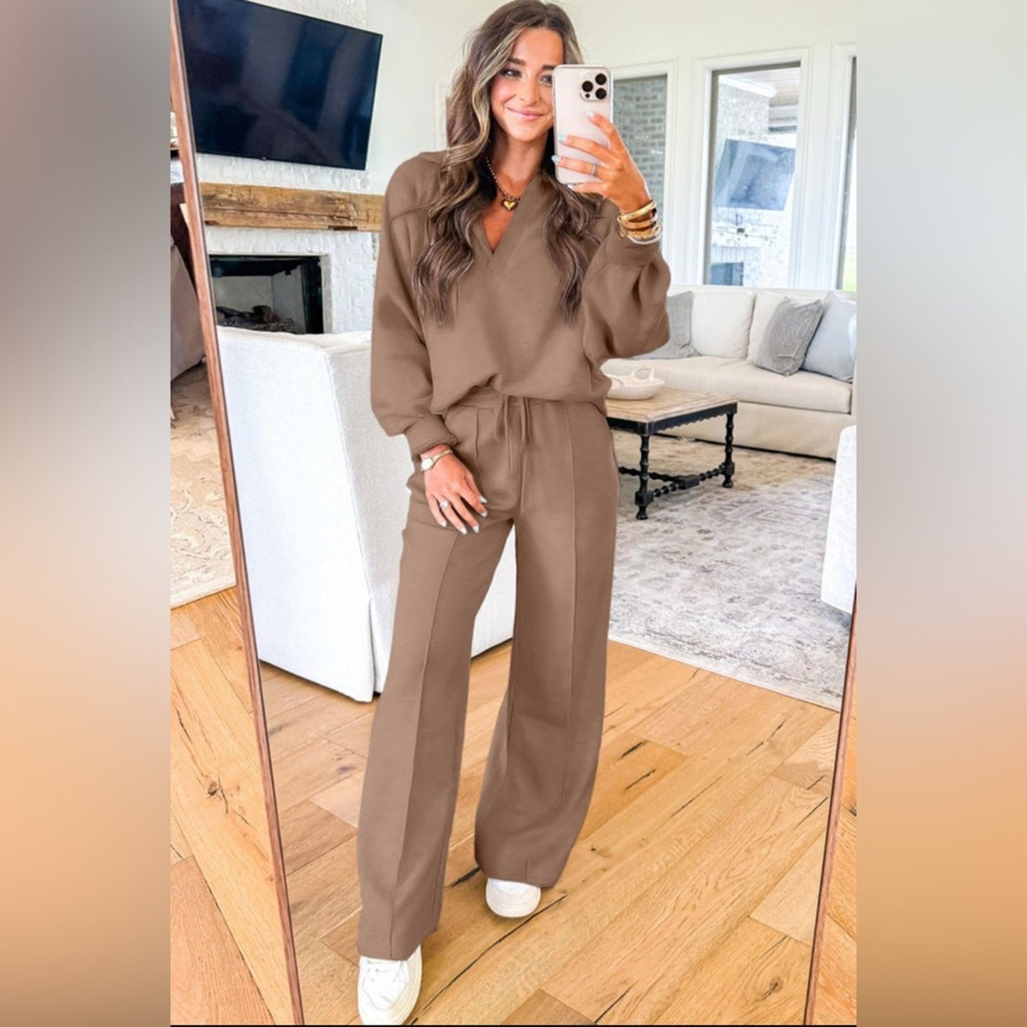 Celine- Tan two piece wide leg lounge set