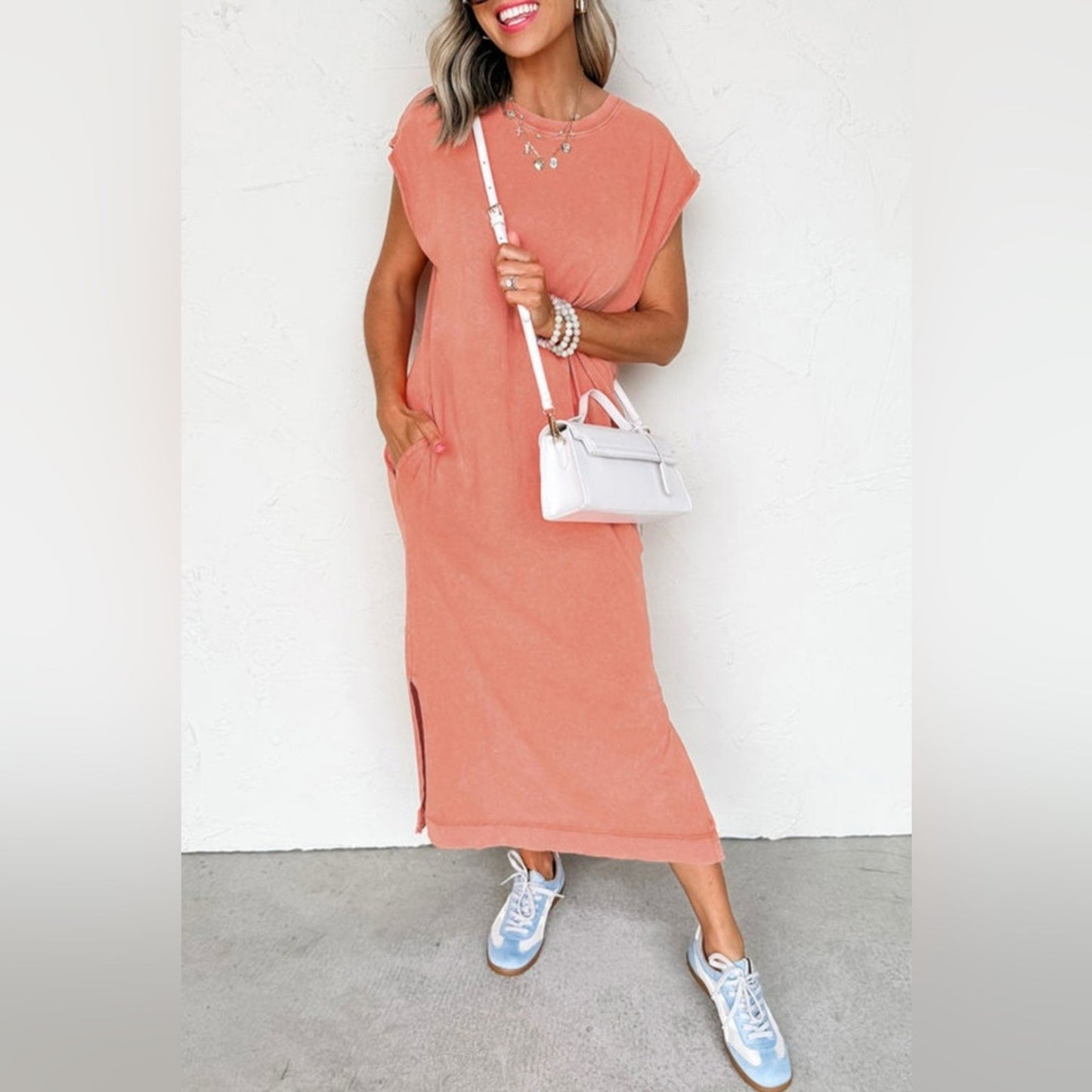 Coral - Mineral Wash Maxi Dress