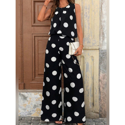 Polka Dot Wide-Leg Set - Black & White Set